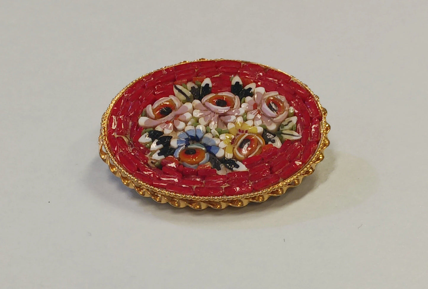 1950s Italian Oval Millefiori Floral Brooch