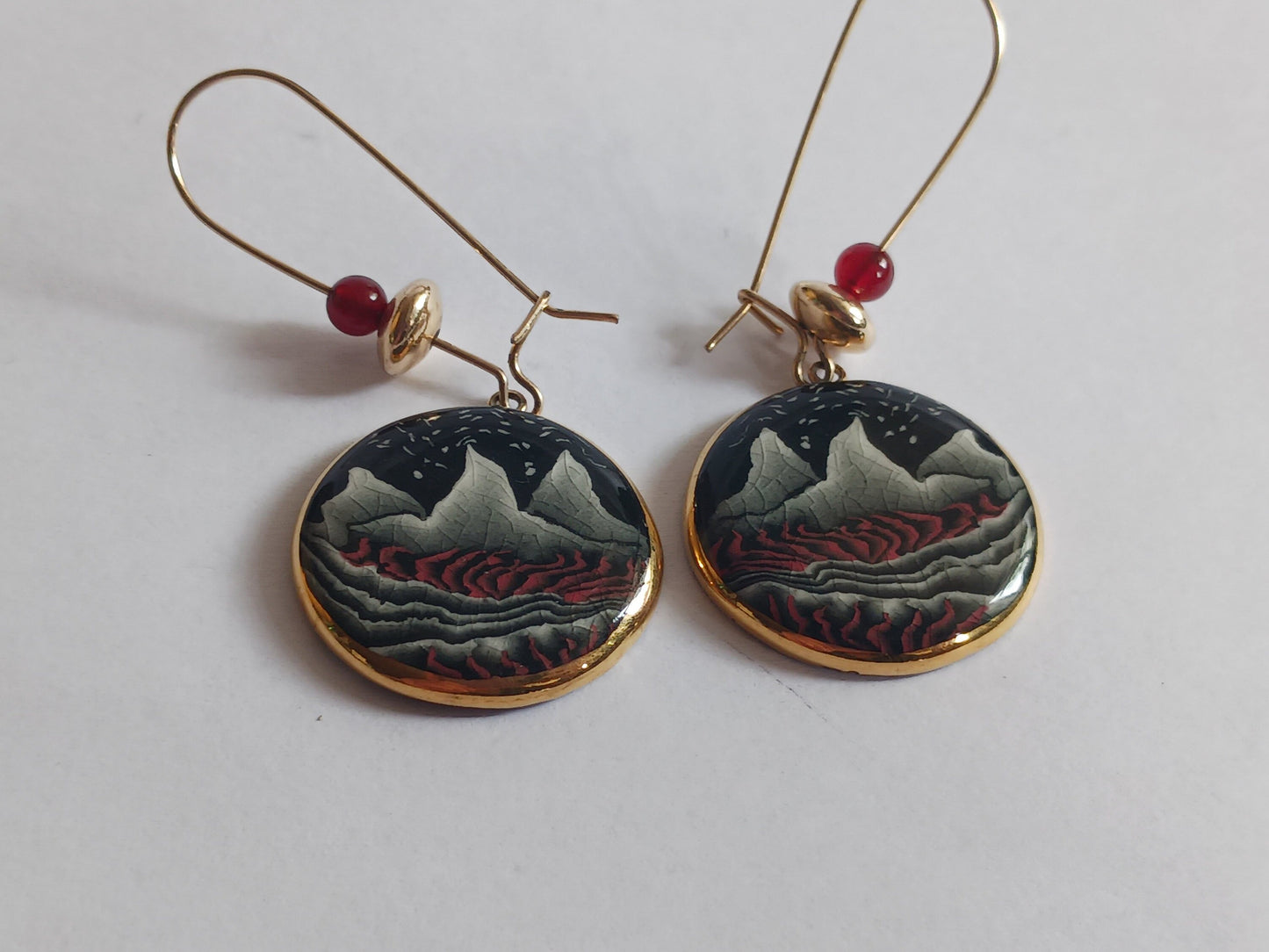 Desert Scene Enamel Hook Earrings - Modern Art Enameled Earrings