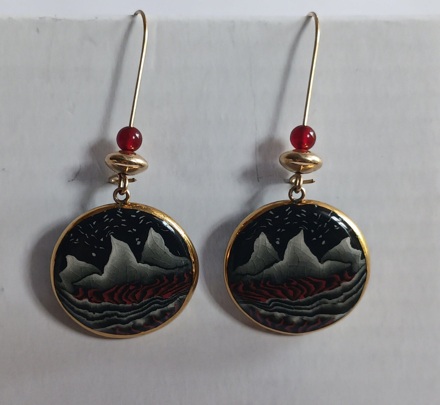 Desert Scene Enamel Hook Earrings - Modern Art Enameled Earrings