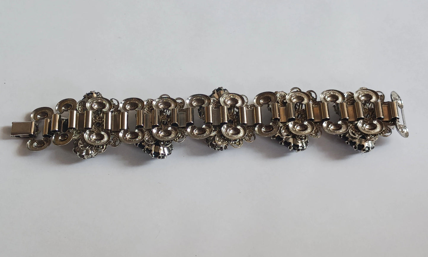 Chunky Rhinestone Bracelet and Clip-On Earring Set - Vintage 1960s