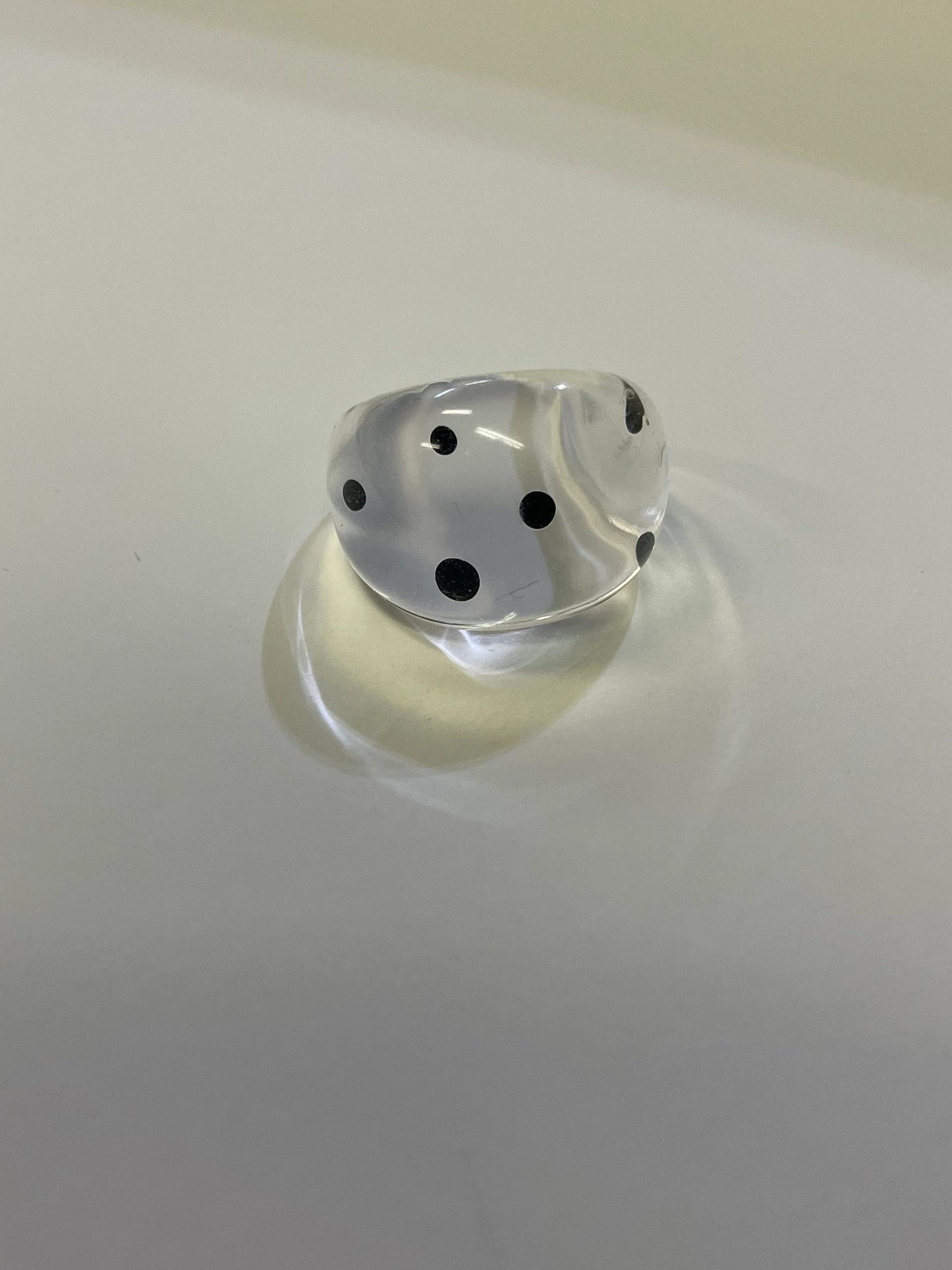 RARE Clear Acrylic Ring with Black Polka Dots - Size 6 Cocktail Ring - Accent Ring Mod Squad Perfect