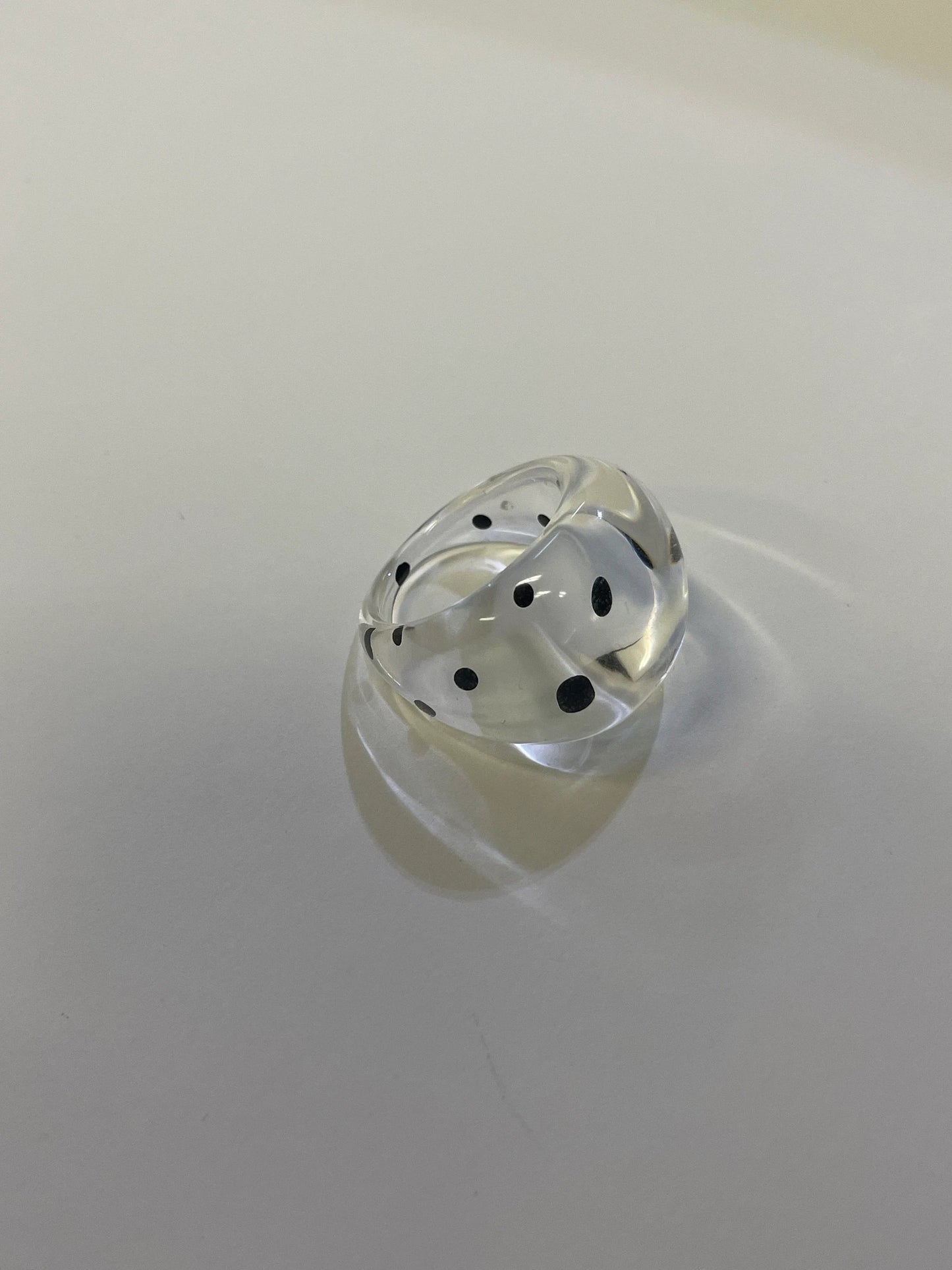 RARE Clear Acrylic Ring with Black Polka Dots - Size 6 Cocktail Ring - Accent Ring Mod Squad Perfect