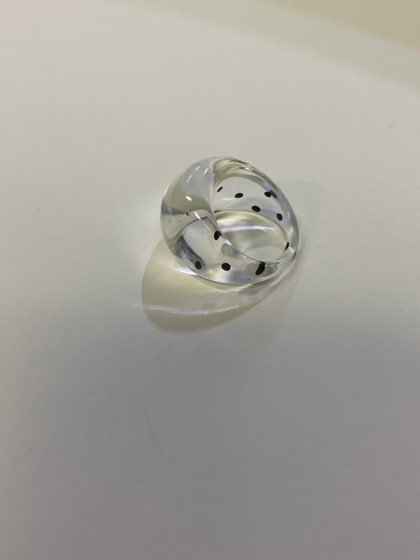 RARE Clear Acrylic Ring with Black Polka Dots - Size 6 Cocktail Ring - Accent Ring Mod Squad Perfect