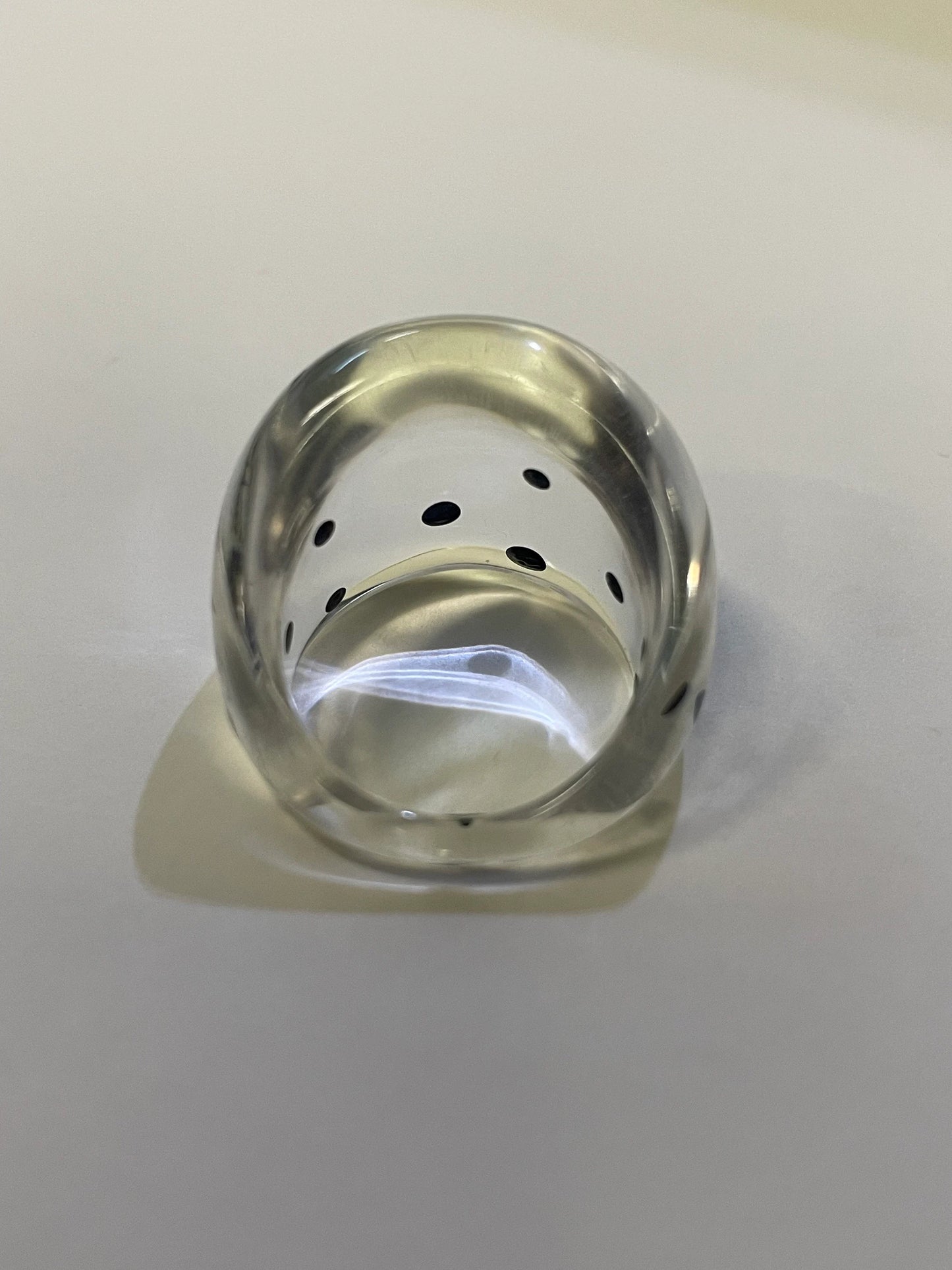 RARE Clear Acrylic Ring with Black Polka Dots - Size 6 Cocktail Ring - Accent Ring Mod Squad Perfect