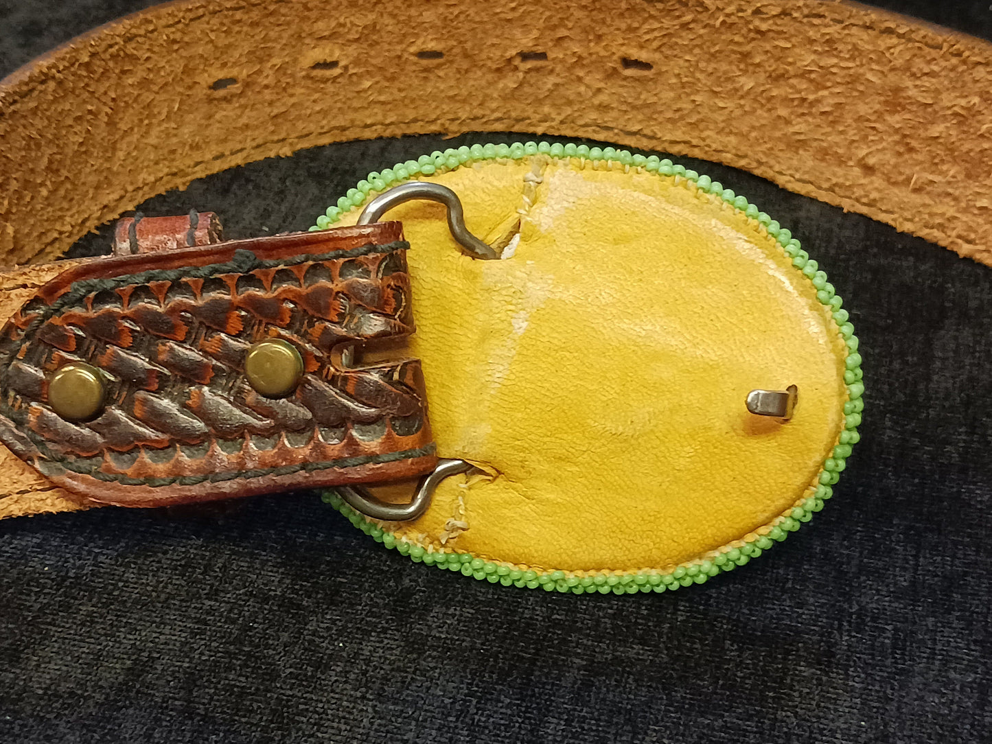 Genuine Top Grain Leather 36" Belt with Indigenous Bead-Work Buckle