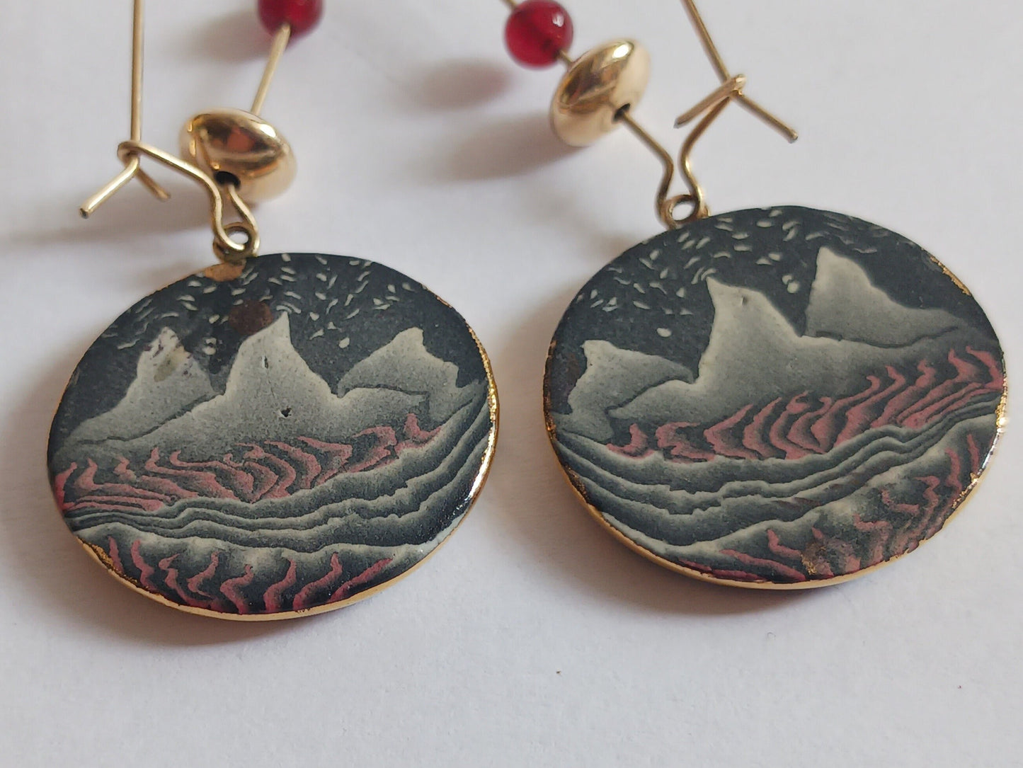 Desert Scene Enamel Hook Earrings - Modern Art Enameled Earrings
