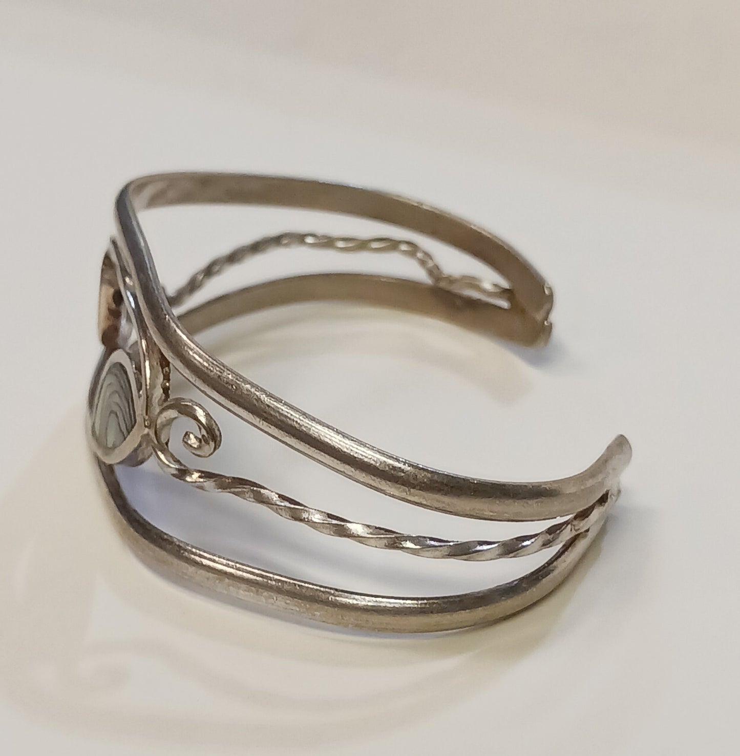 Alpaca Silver and Abalone Cuff Bracelet - Small Petite Size Jewelry - Seashell Jewelry