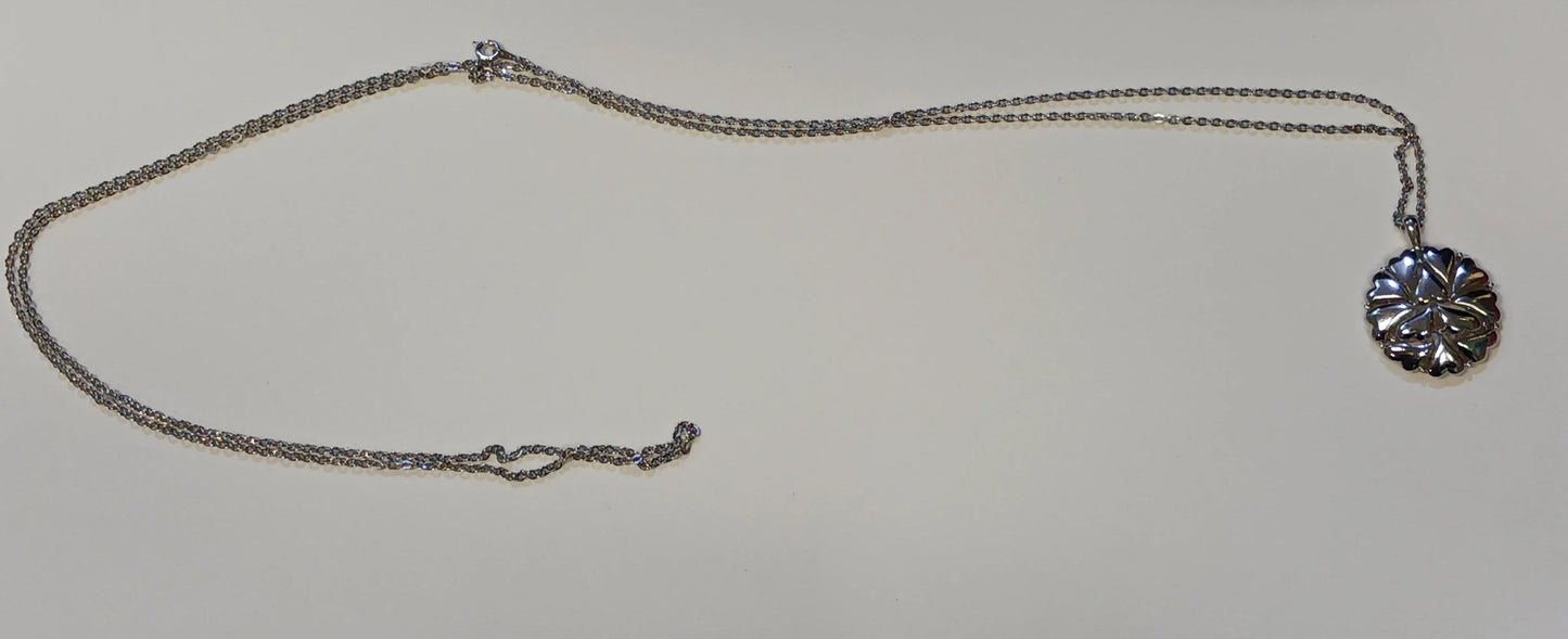 Trifari Double-Chained Silver Tone Necklace With Happy Heart Pendant- Signed Vintage Trifai 1970s - 1980s