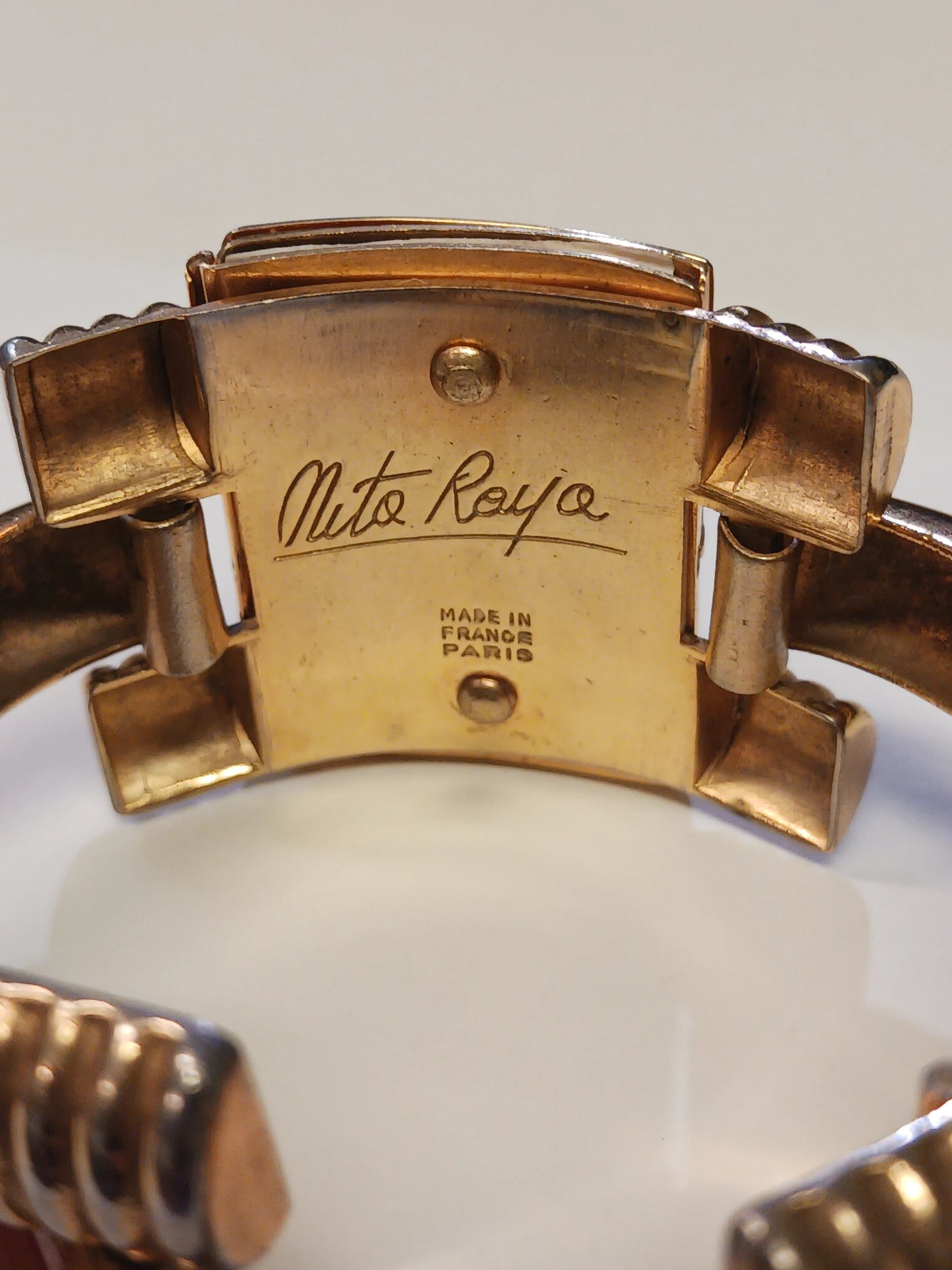 Bakelite Nita Raya Albert Flamand Bakelite and "Fladium" Locket Bracelet - Signed Art Deco Jewelry - Vintage 1930s