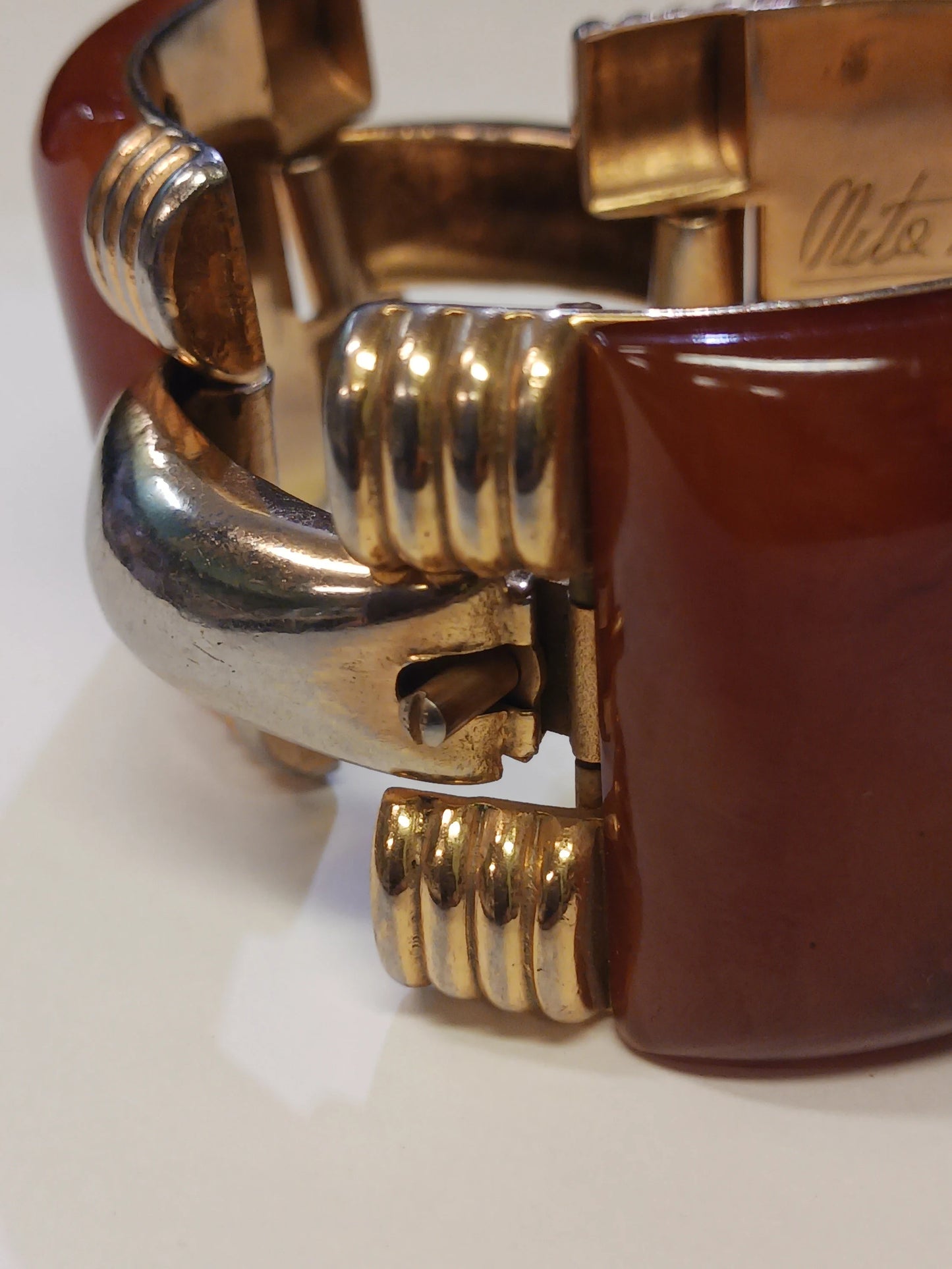 Bakelite Nita Raya Albert Flamand Bakelite and "Fladium" Locket Bracelet - Signed Art Deco Jewelry - Vintage 1930s