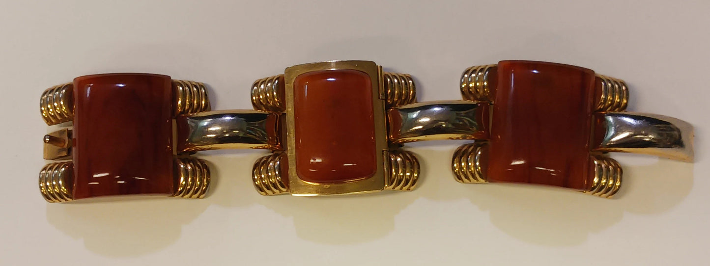 Bakelite Nita Raya Albert Flamand Bakelite and "Fladium" Locket Bracelet - Signed Art Deco Jewelry - Vintage 1930s