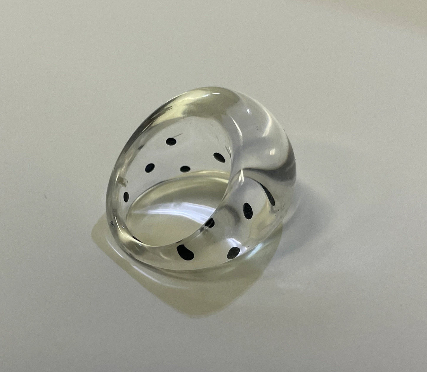 RARE Clear Acrylic Ring with Black Polka Dots - Size 6 Cocktail Ring - Accent Ring Mod Squad Perfect