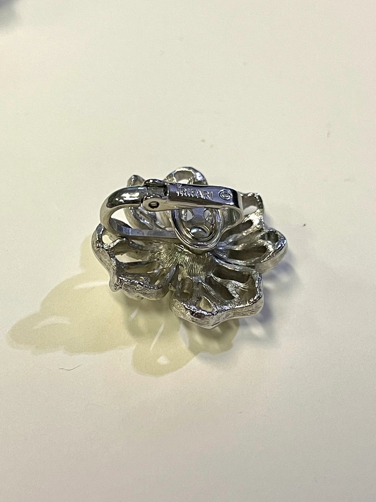 Trifari Clip On Earrings Jewelry - Silver Tone Four Petal Flowers