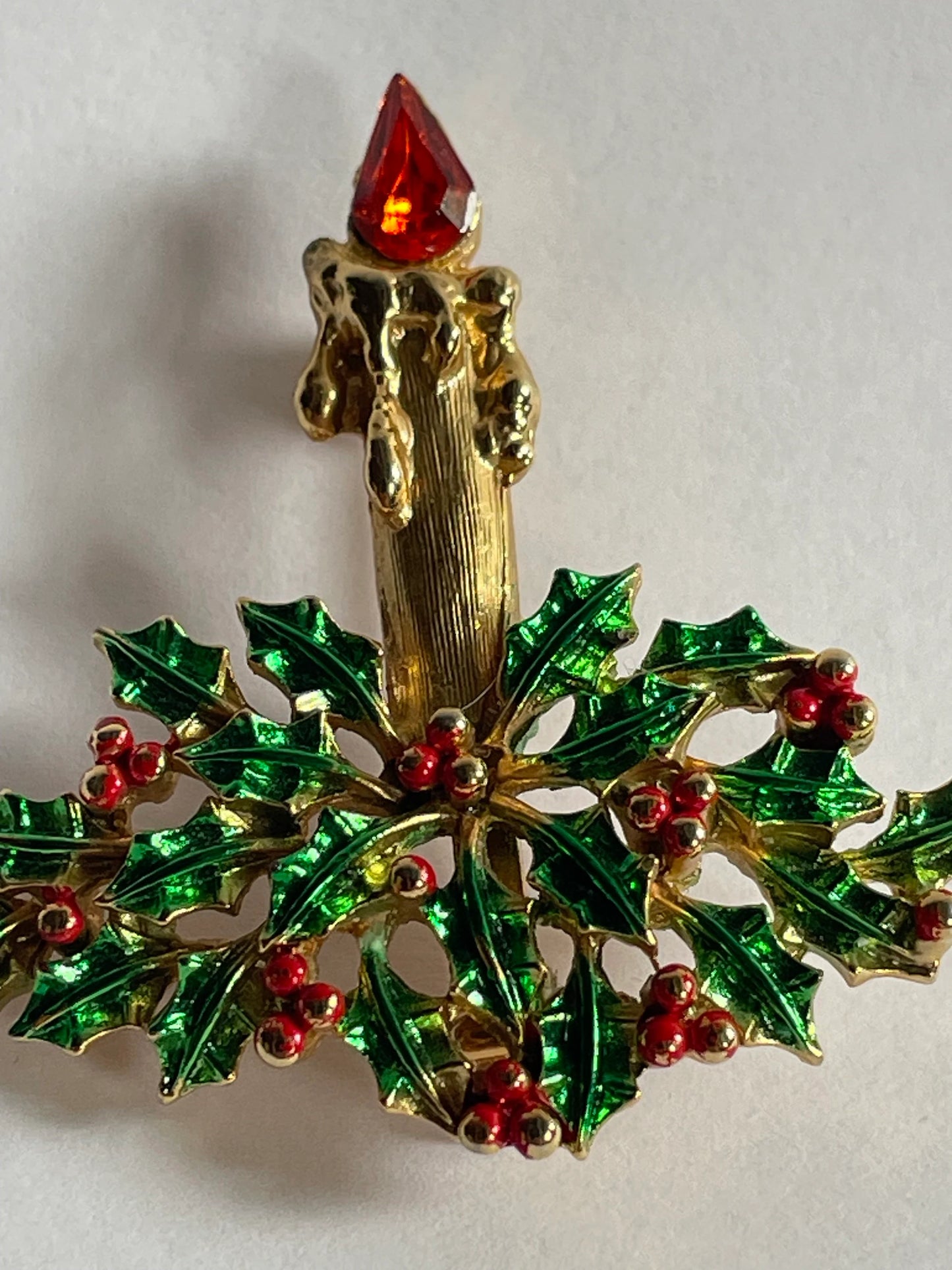 Jay Jacobs Enamel Christmas Candle with Holly Brooch/Pin