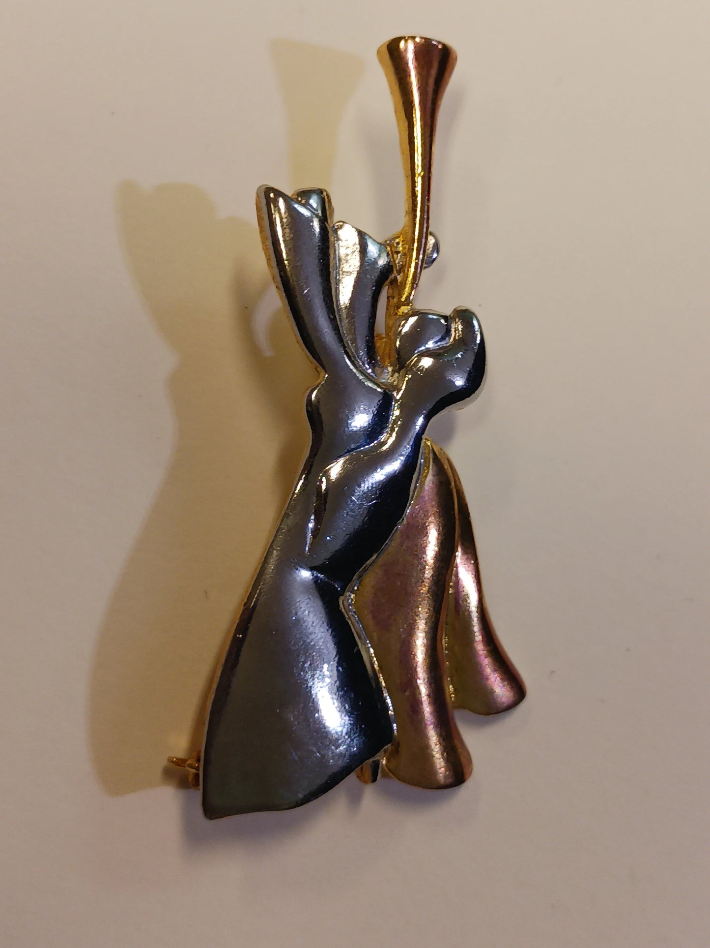 Liz Claiborne Two-Toned Angel Playing a Horn Brooch - Vintage 1980s