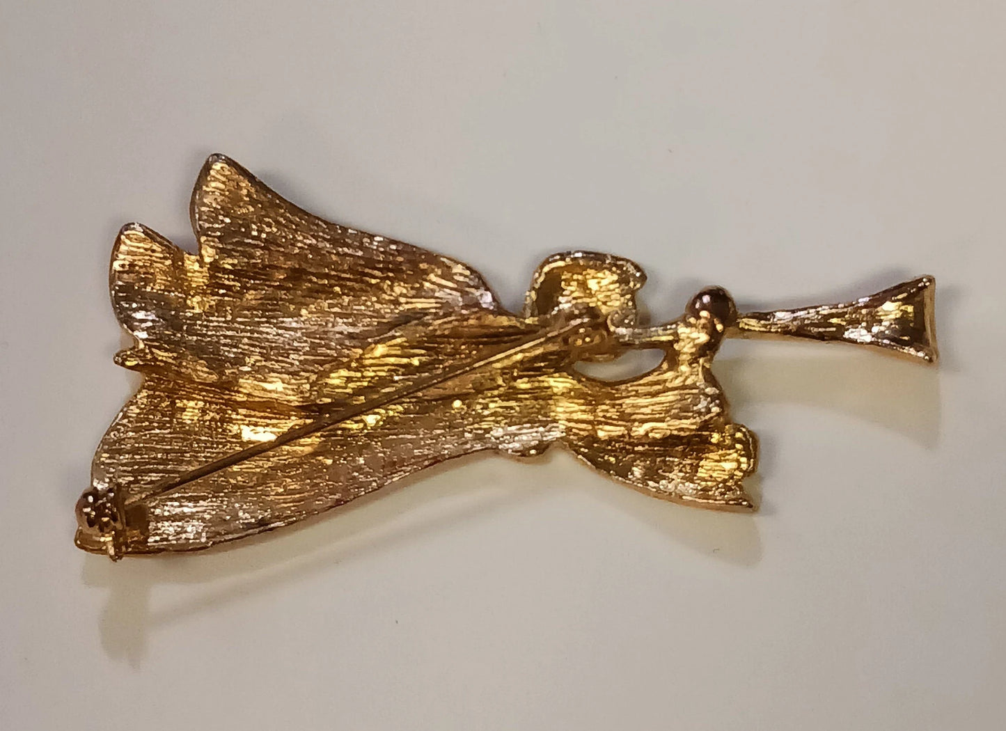 Liz Claiborne Two-Toned Angel Playing a Horn Brooch - Vintage 1980s