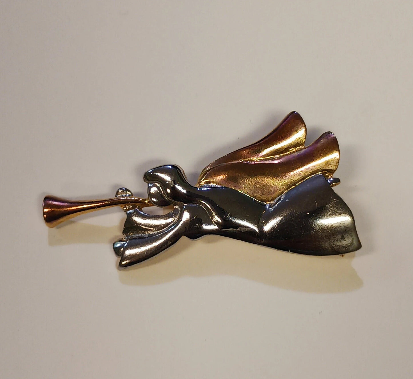 Liz Claiborne Two-Toned Angel Playing a Horn Brooch - Vintage 1980s