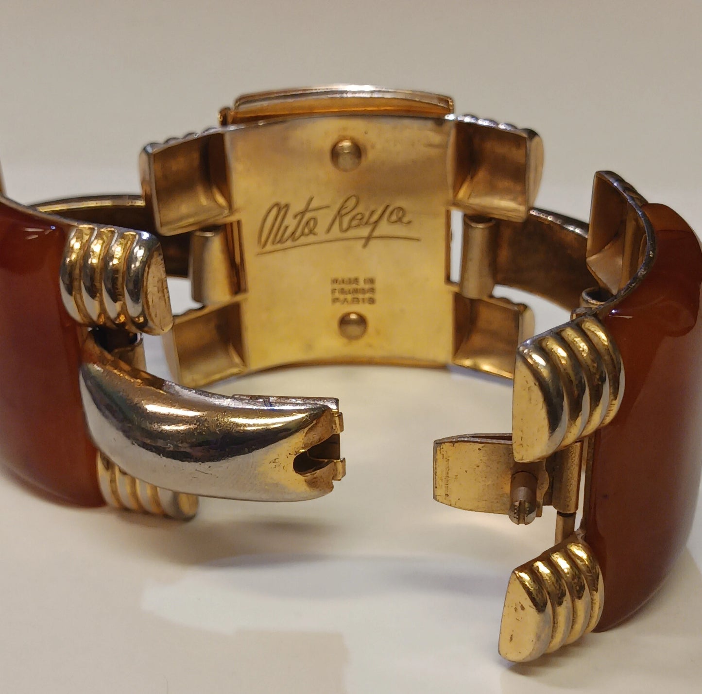 Bakelite Nita Raya Albert Flamand Bakelite and "Fladium" Locket Bracelet - Signed Art Deco Jewelry - Vintage 1930s
