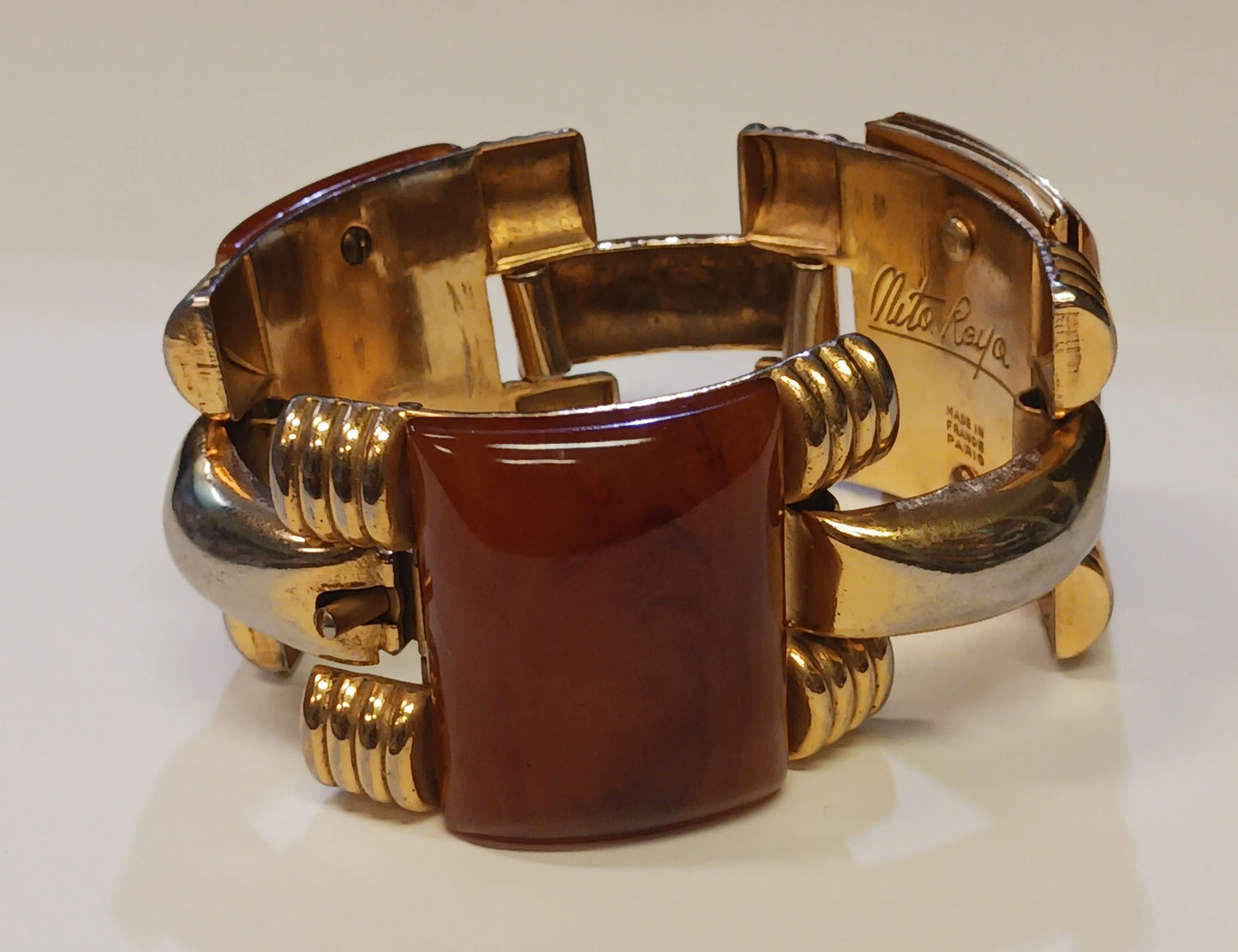 Bakelite Nita Raya Albert Flamand Bakelite and "Fladium" Locket Bracelet - Signed Art Deco Jewelry - Vintage 1930s