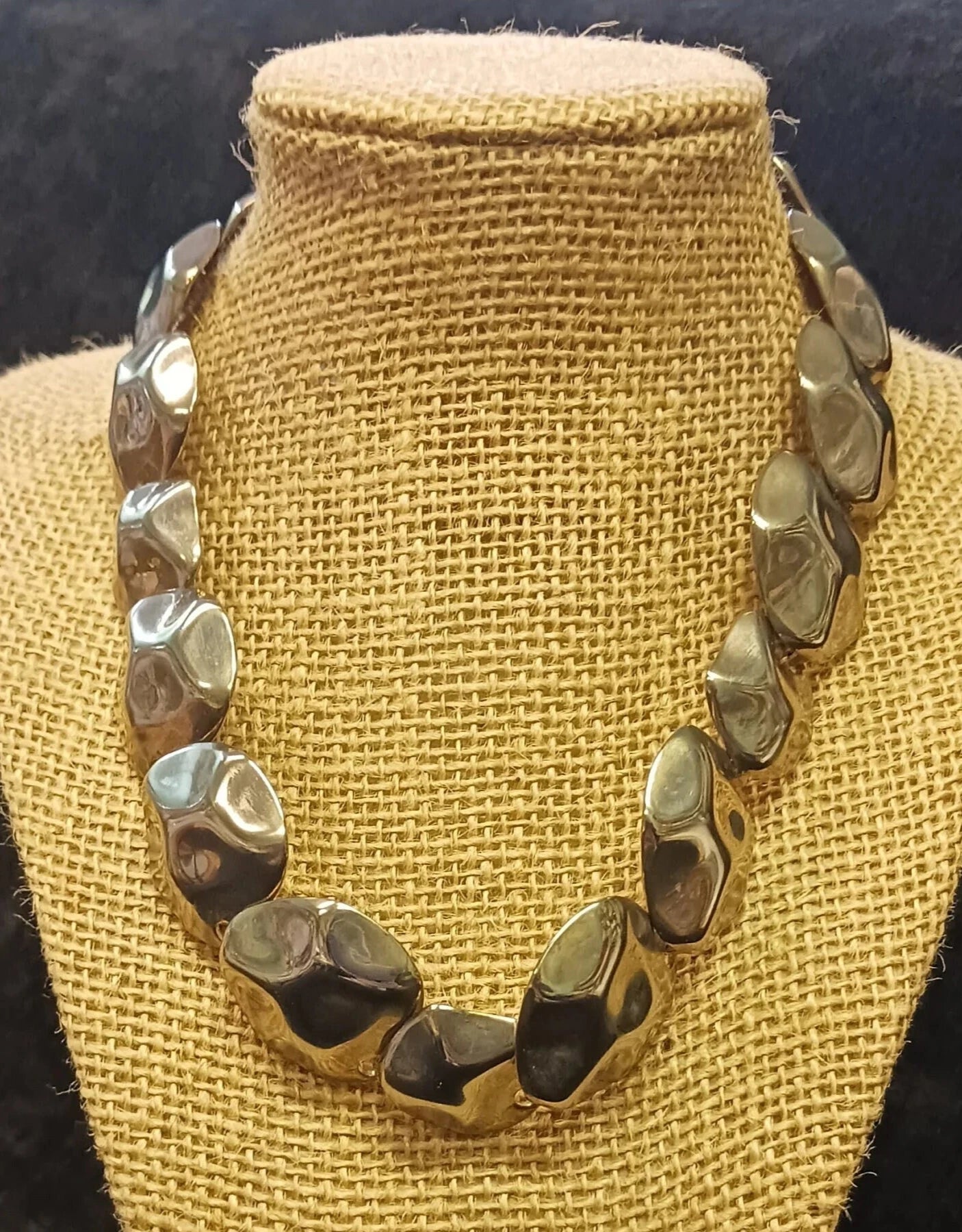 Metal Turtle Shell Statement Necklace - Brutalist Modern Jewelry - Vintage 1970s