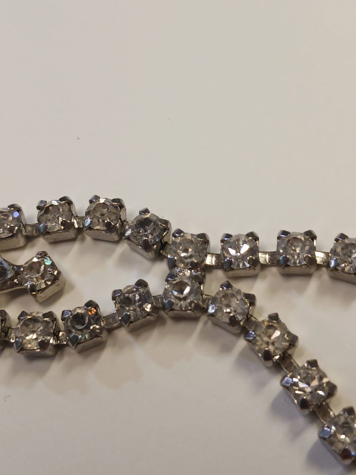 Double Strand Crystal Rhinestone Bracelet With Large Diamond Shaped Center - Vintage 1950s - Great Bridal Jewelry