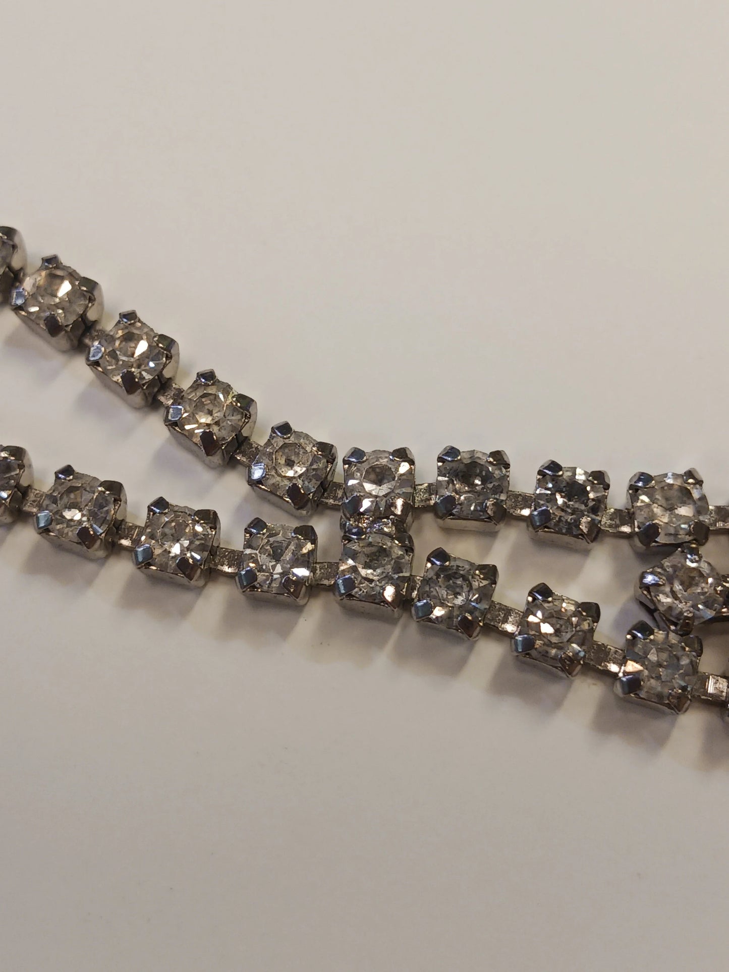 Double Strand Crystal Rhinestone Bracelet With Large Diamond Shaped Center - Vintage 1950s - Great Bridal Jewelry