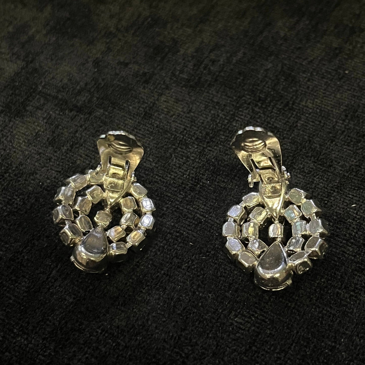 Large Crystal Double Crystal Rhinestone Clip on Earrings - Vintage - Wedding or Bridal Jewelry