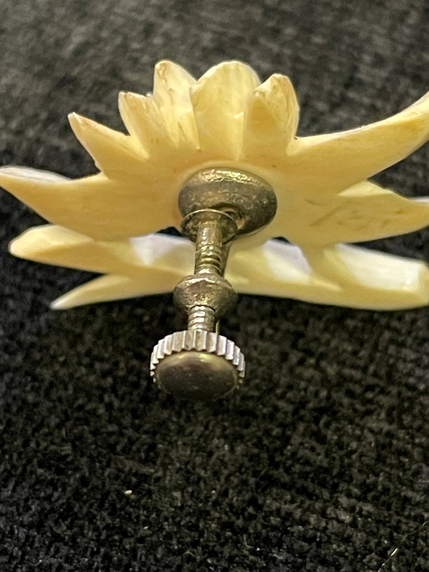 Lotus Flower Carved Earrings - Screw Back earrings Made in Japan - 1930s Earrings
