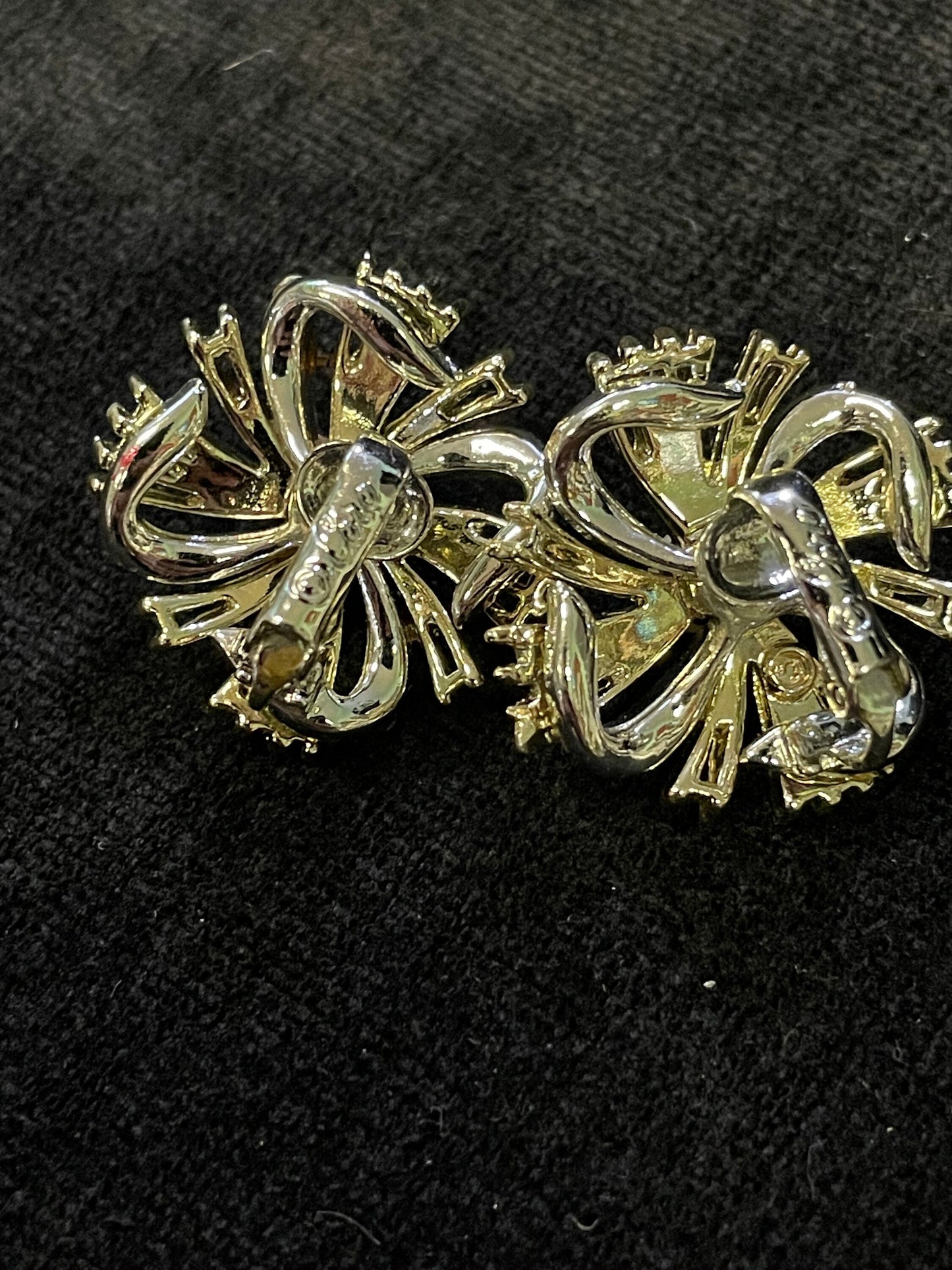 Coro Clip-On Earrings Pearl Center and Rhinestone Dual Tone