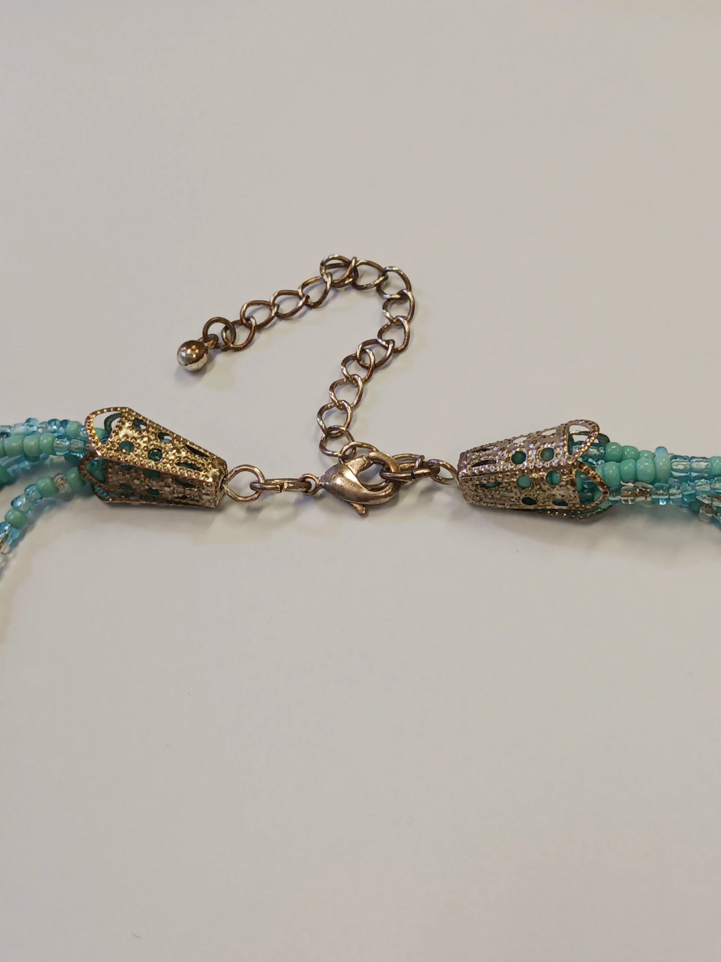 Five Strand Aqua Blue Glass Bead and Shell Necklace