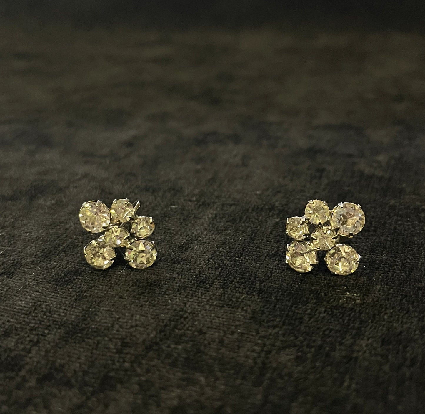 High Grade Crystal and Rhinestone Round Floral Earrings - Vintage