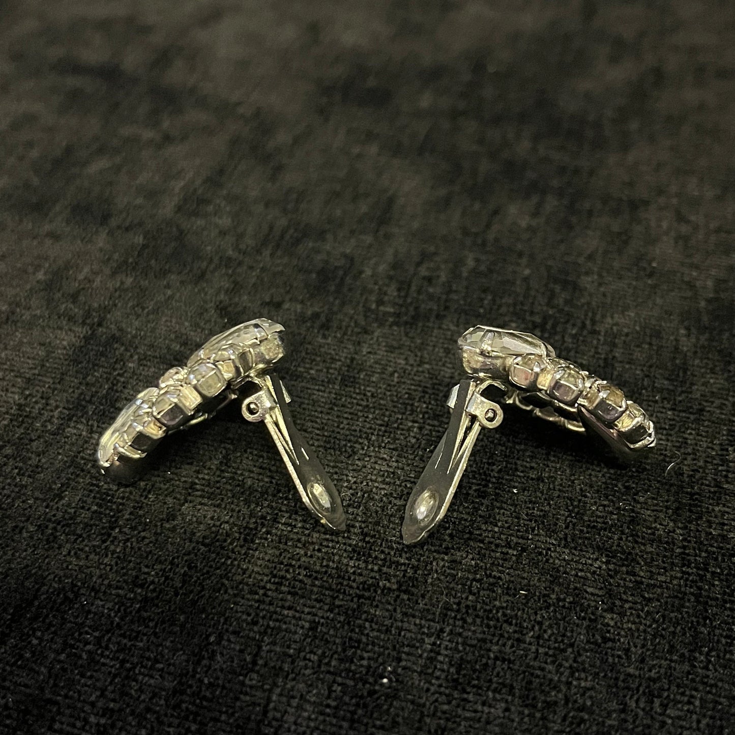 Large Crystal Double Crystal Rhinestone Clip on Earrings - Vintage - Wedding or Bridal Jewelry