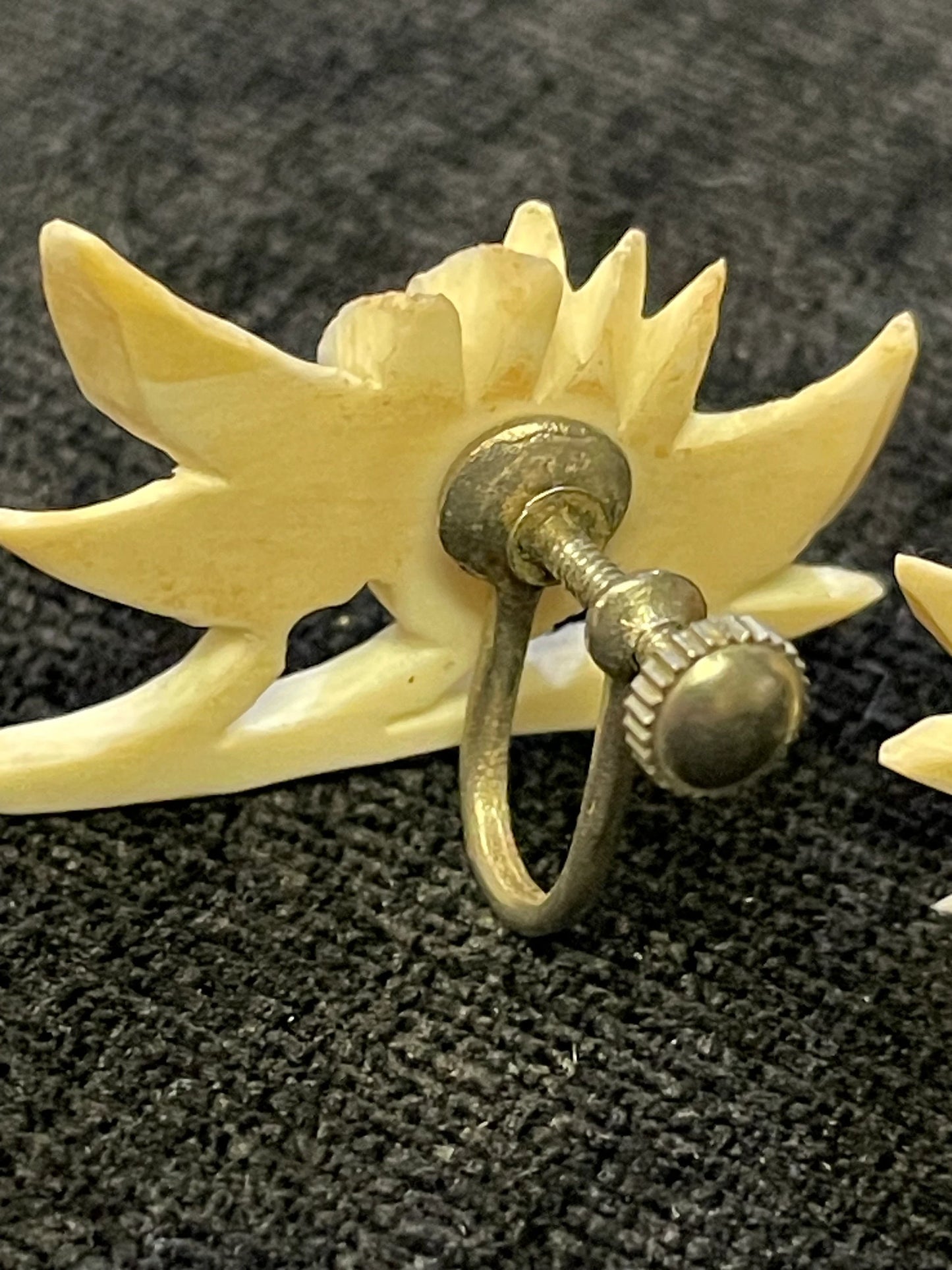 Lotus Flower Carved Earrings - Screw Back earrings Made in Japan - 1930s Earrings
