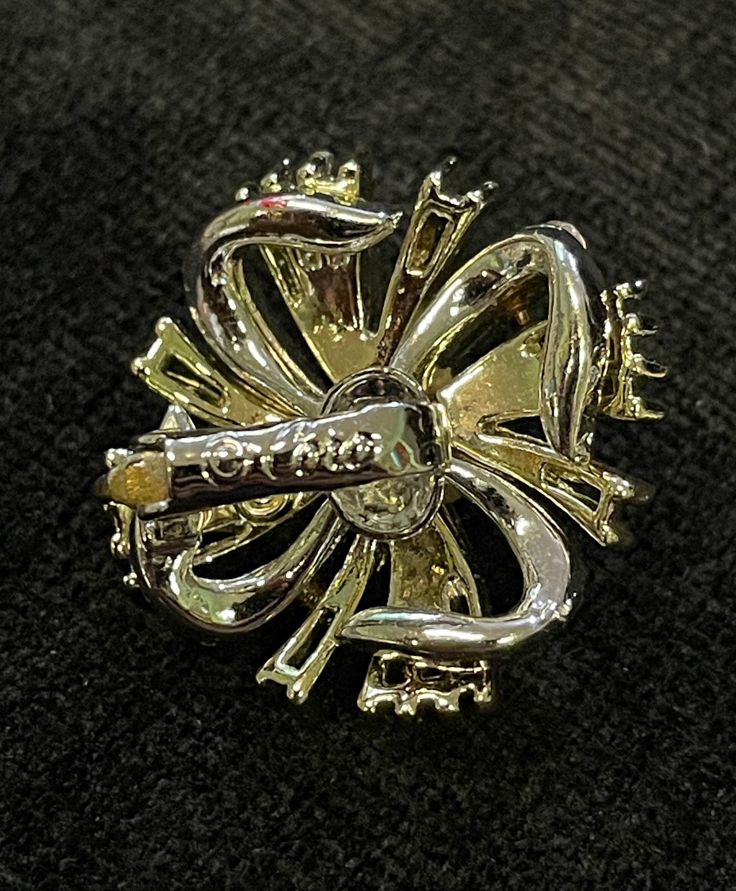 Coro Clip-On Earrings Pearl Center and Rhinestone Dual Tone