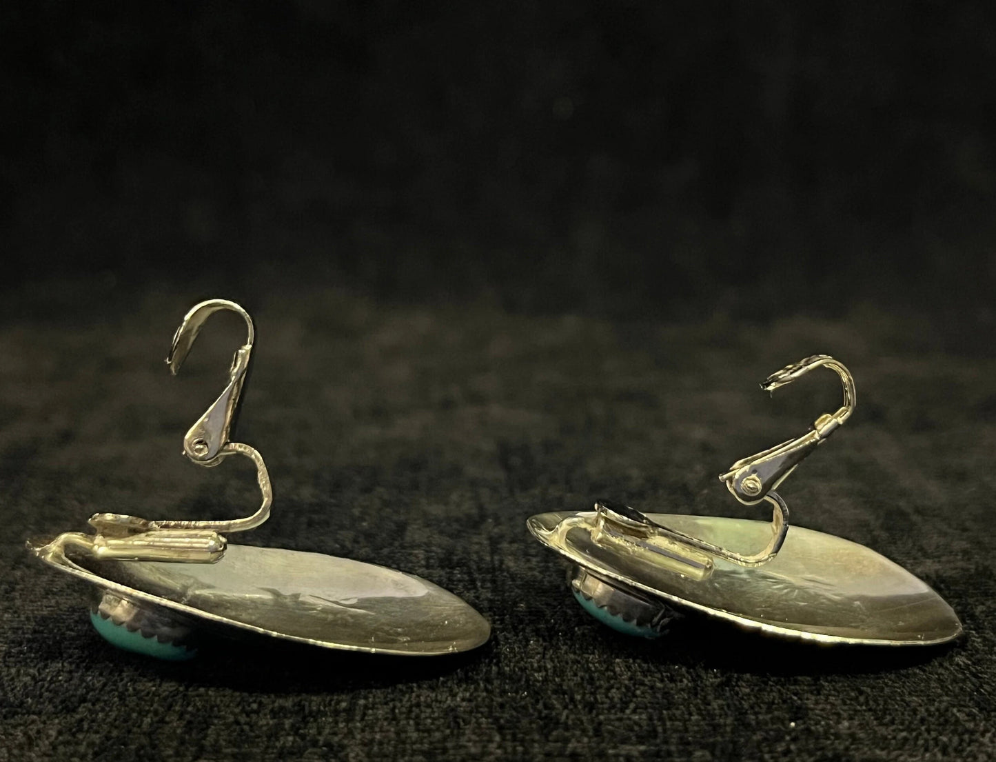 Large Silver Clip-on Earrings with Narural Turquoise Settings - Vintage .925 Silver Trade Jewelry - Southwest Silver and Tourquoise