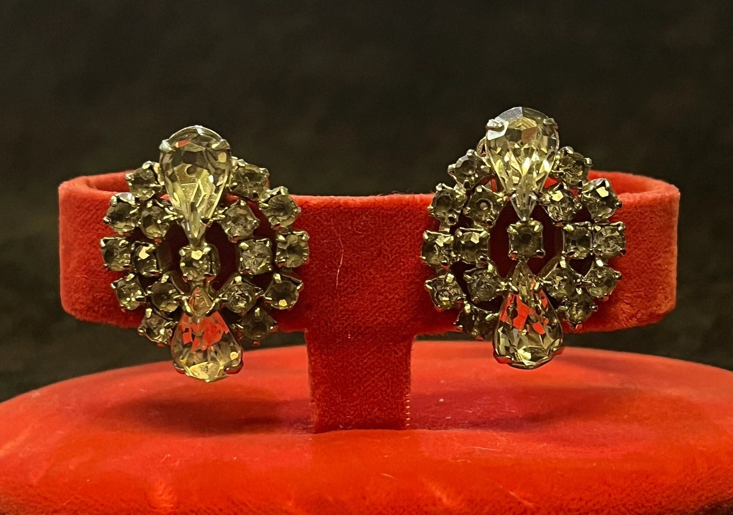 Large Crystal Double Crystal Rhinestone Clip on Earrings - Vintage - Wedding or Bridal Jewelry