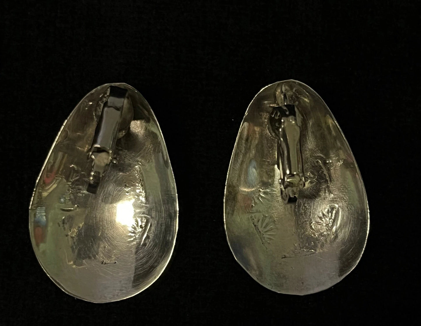 Large Silver Clip-on Earrings with Narural Turquoise Settings - Vintage .925 Silver Trade Jewelry - Southwest Silver and Tourquoise