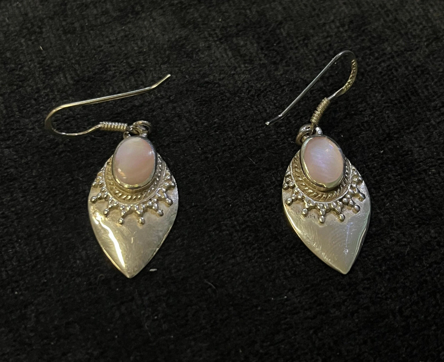 Silver Teardrop Earrings with Channel Set Pink Quartz Gemstones - Vintage Artist Made - Southwest .925 Trade Jewelry