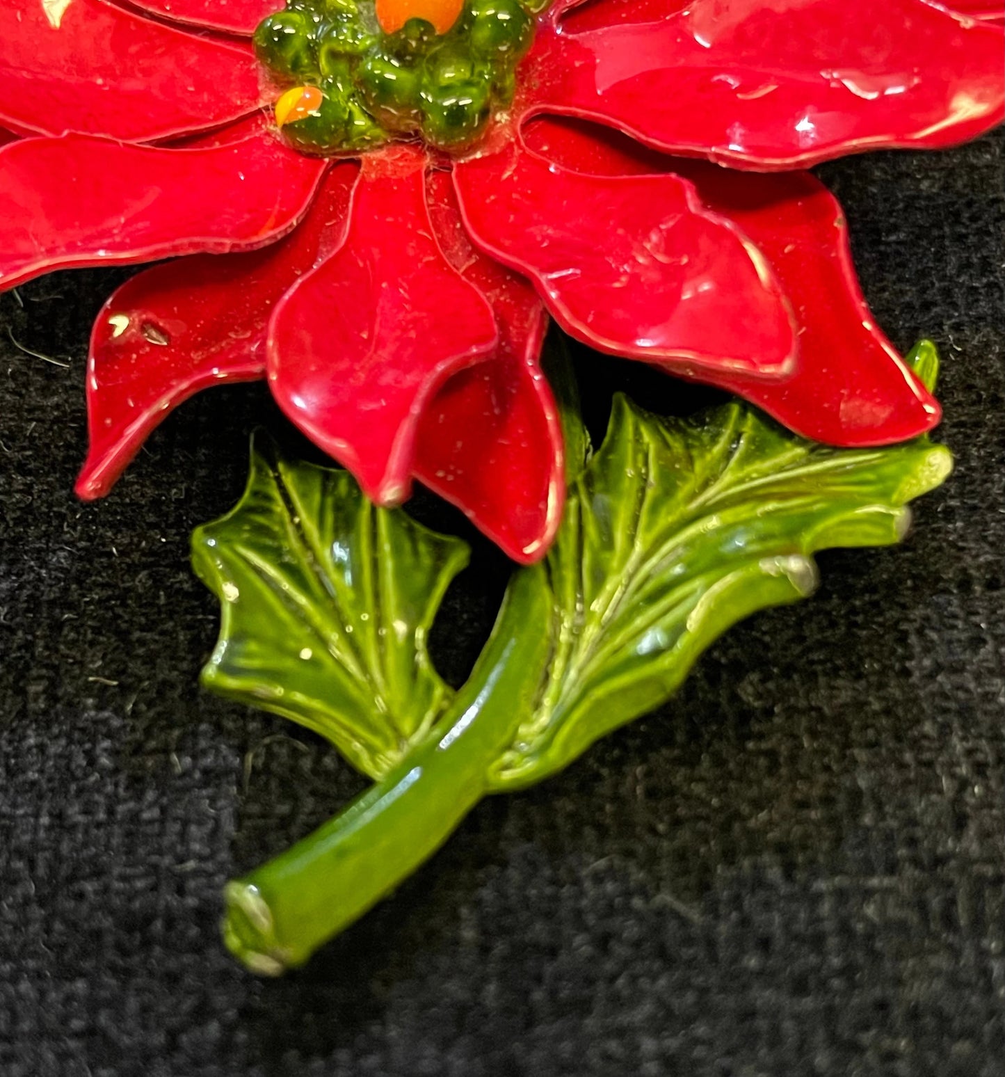 Red Poinsettia Flower Pin - Christmas Poinsettia Brooch - Enameled Poinsettia