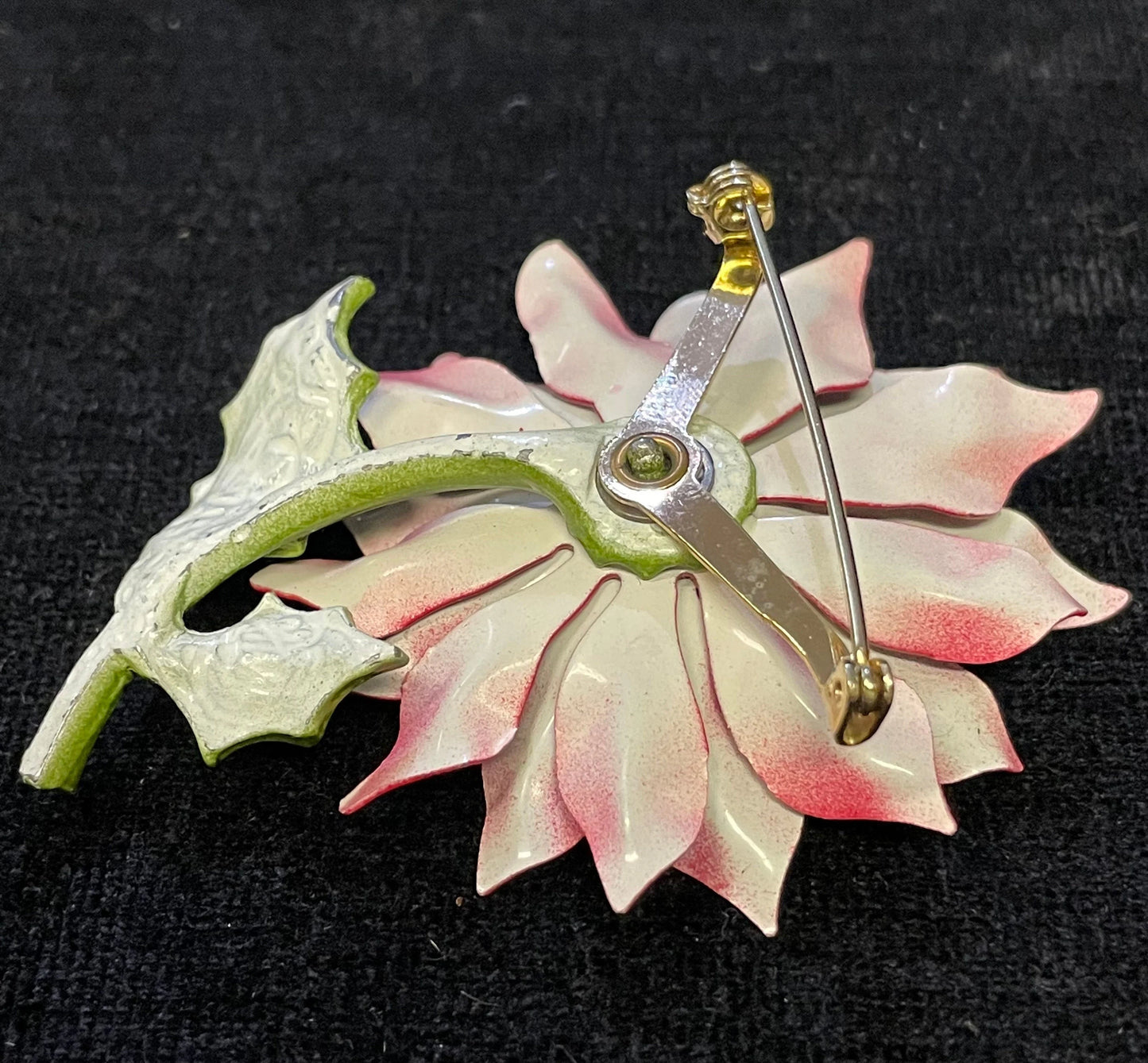 Red Poinsettia Flower Pin - Christmas Poinsettia Brooch - Enameled Poinsettia
