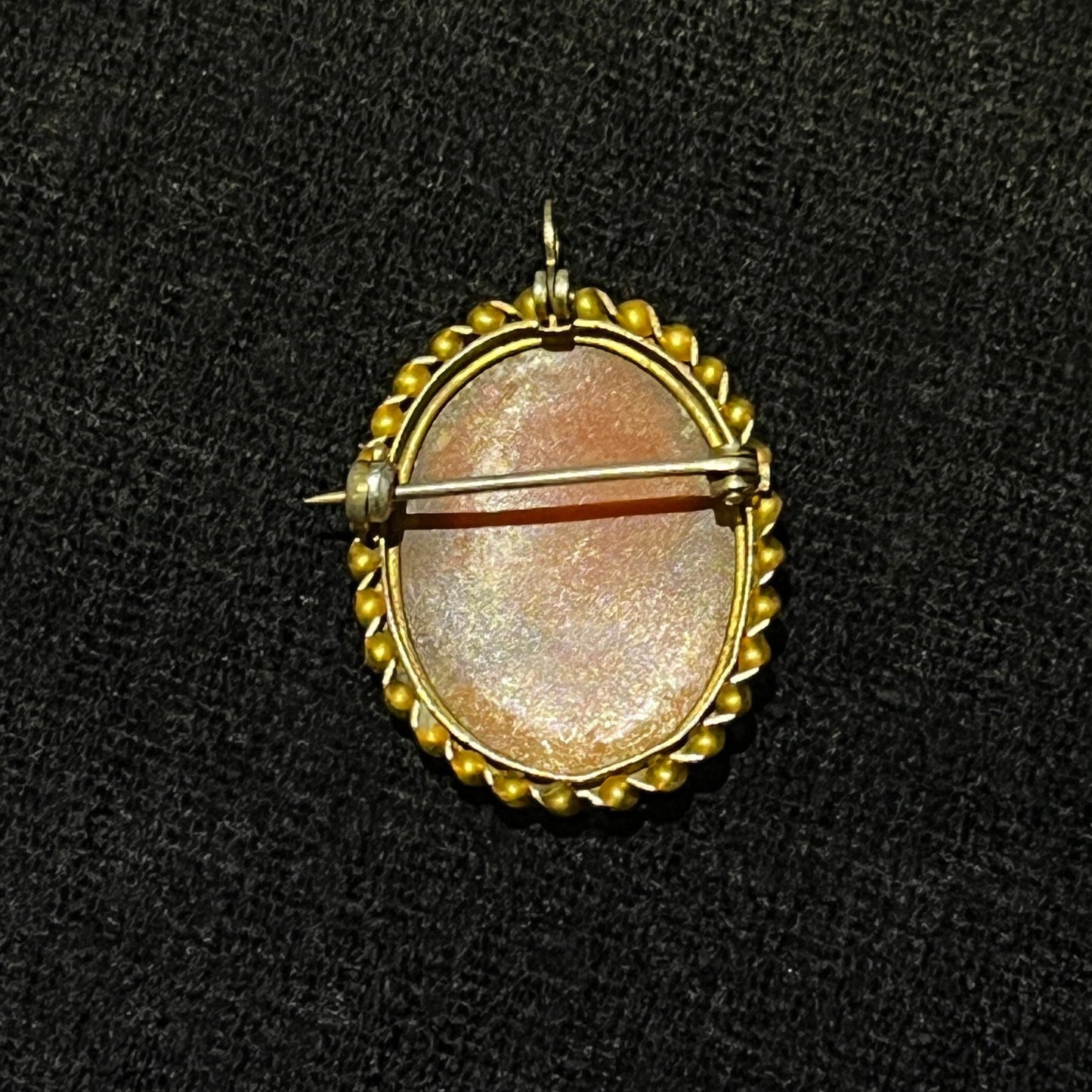 Cameo Pin or Necklace Pendant of Natural Carved Shell in 10K Gold Frame