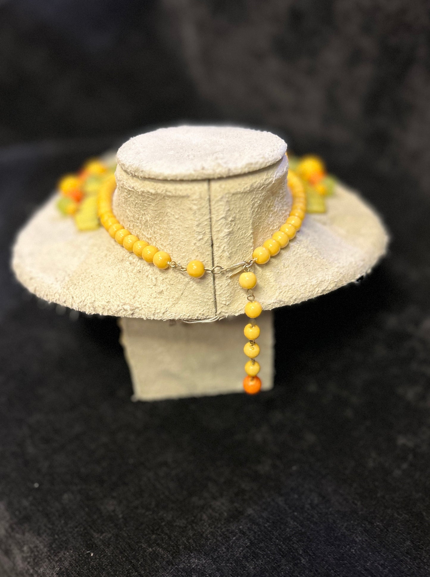Vintage Boho Beaded Drop Necklace in Tropical Yellows, Orange and Lime