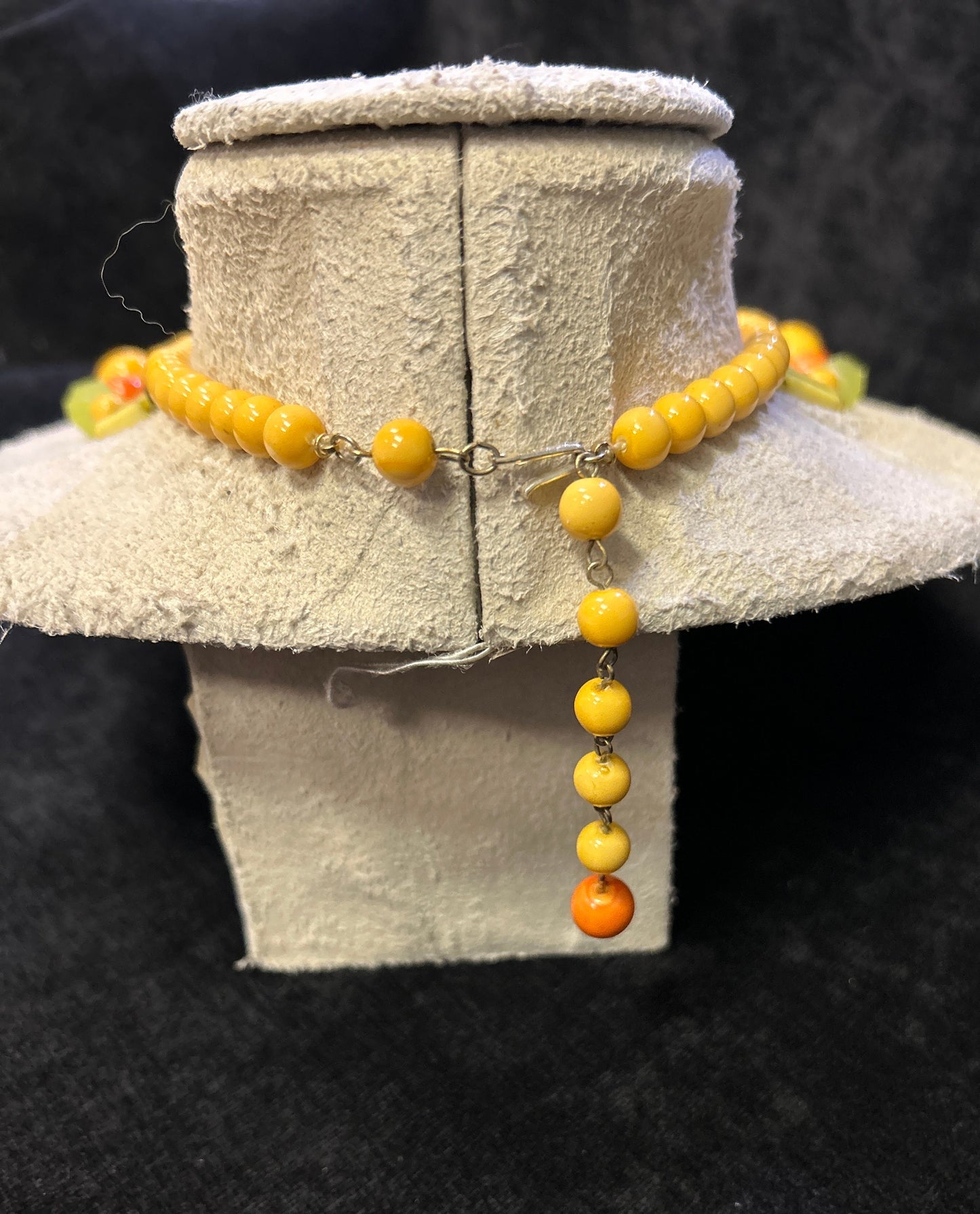 Vintage Boho Beaded Drop Necklace in Tropical Yellows, Orange and Lime