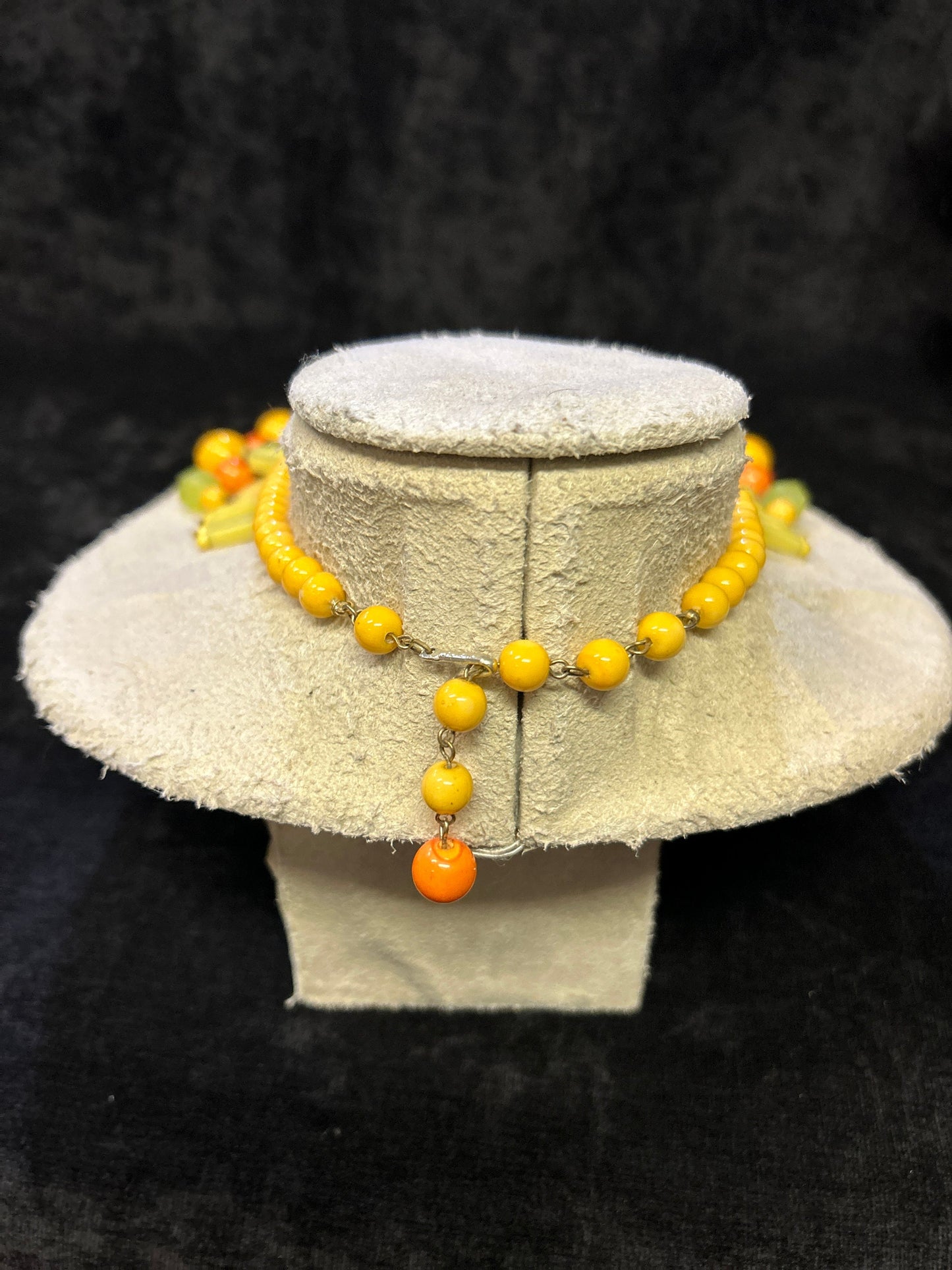 Vintage Boho Beaded Drop Necklace in Tropical Yellows, Orange and Lime