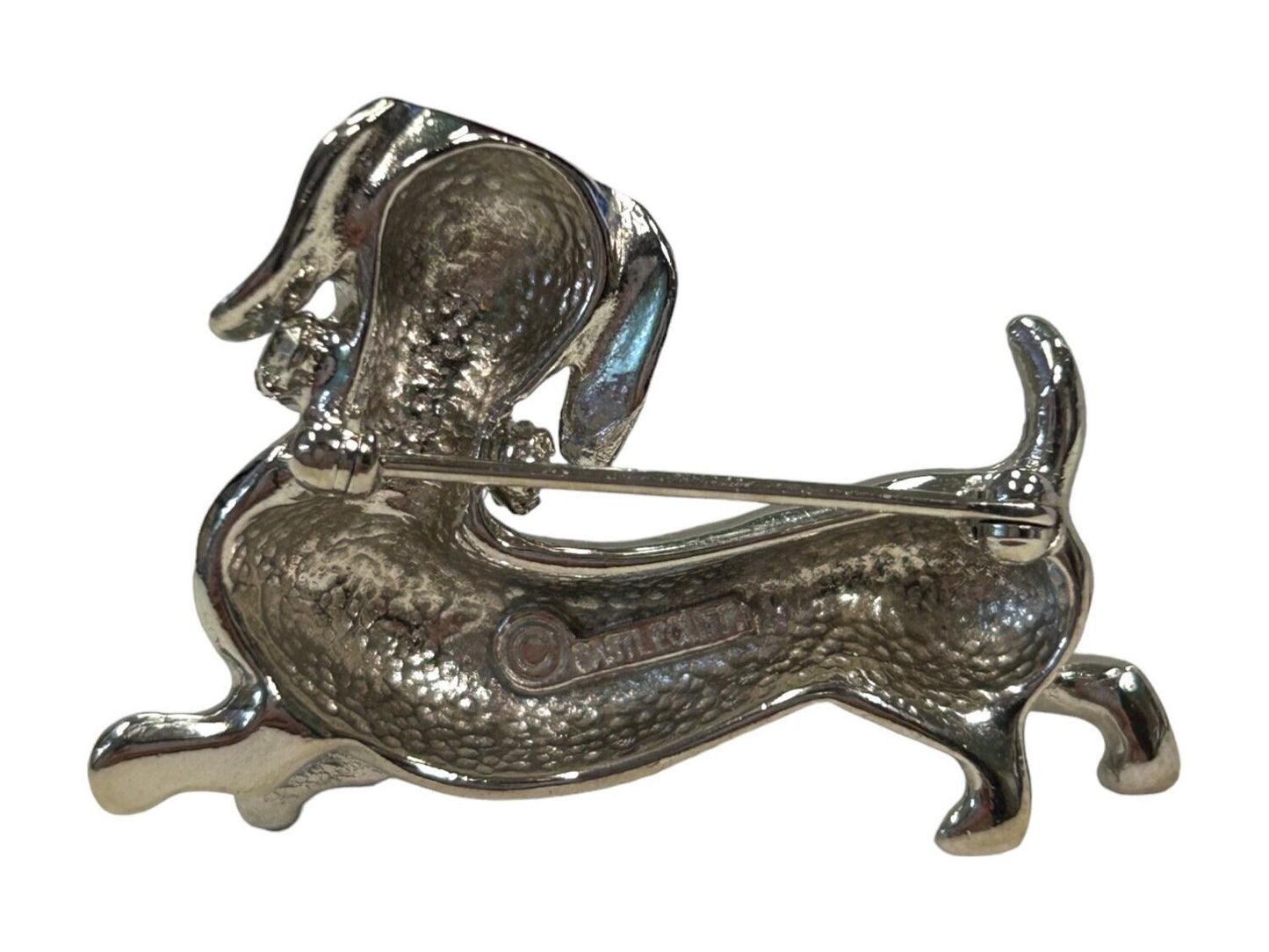 Silver Dachshund Brooch with Austrian Crystal Collar Brooch