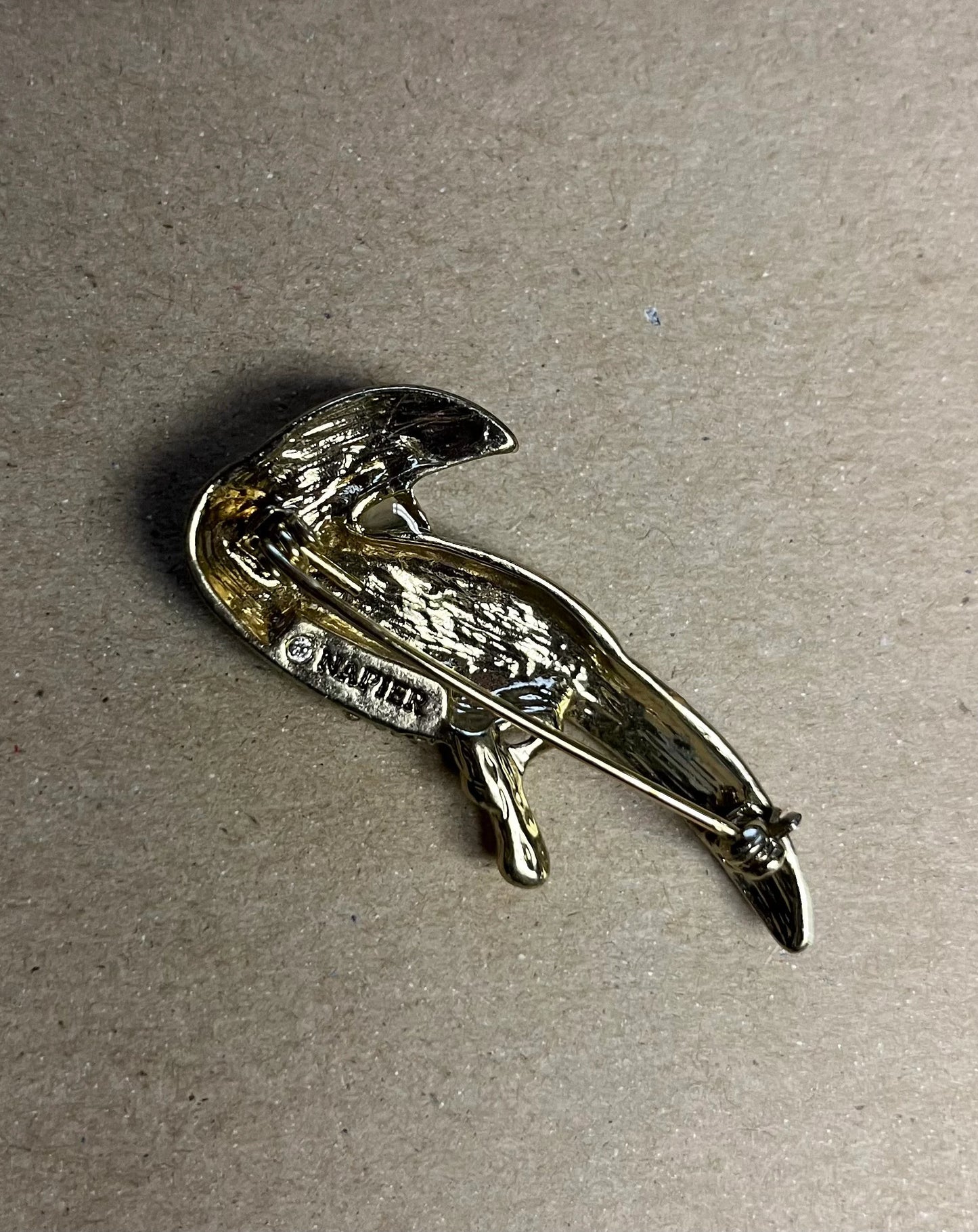 Napier Toucan Brooch- Gold-tone Base with Enamel, Rhinestones, and Thermoset Settings - Florida Brooch - Toucan Pin - Unusual Settings