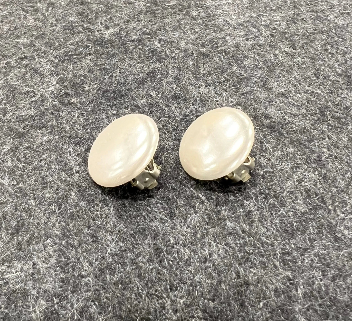 Large Pearl Circle Clip-on Earrings - Large Shiny - Faux Pearl Earrings - Made in Japan - 1950s Earrings