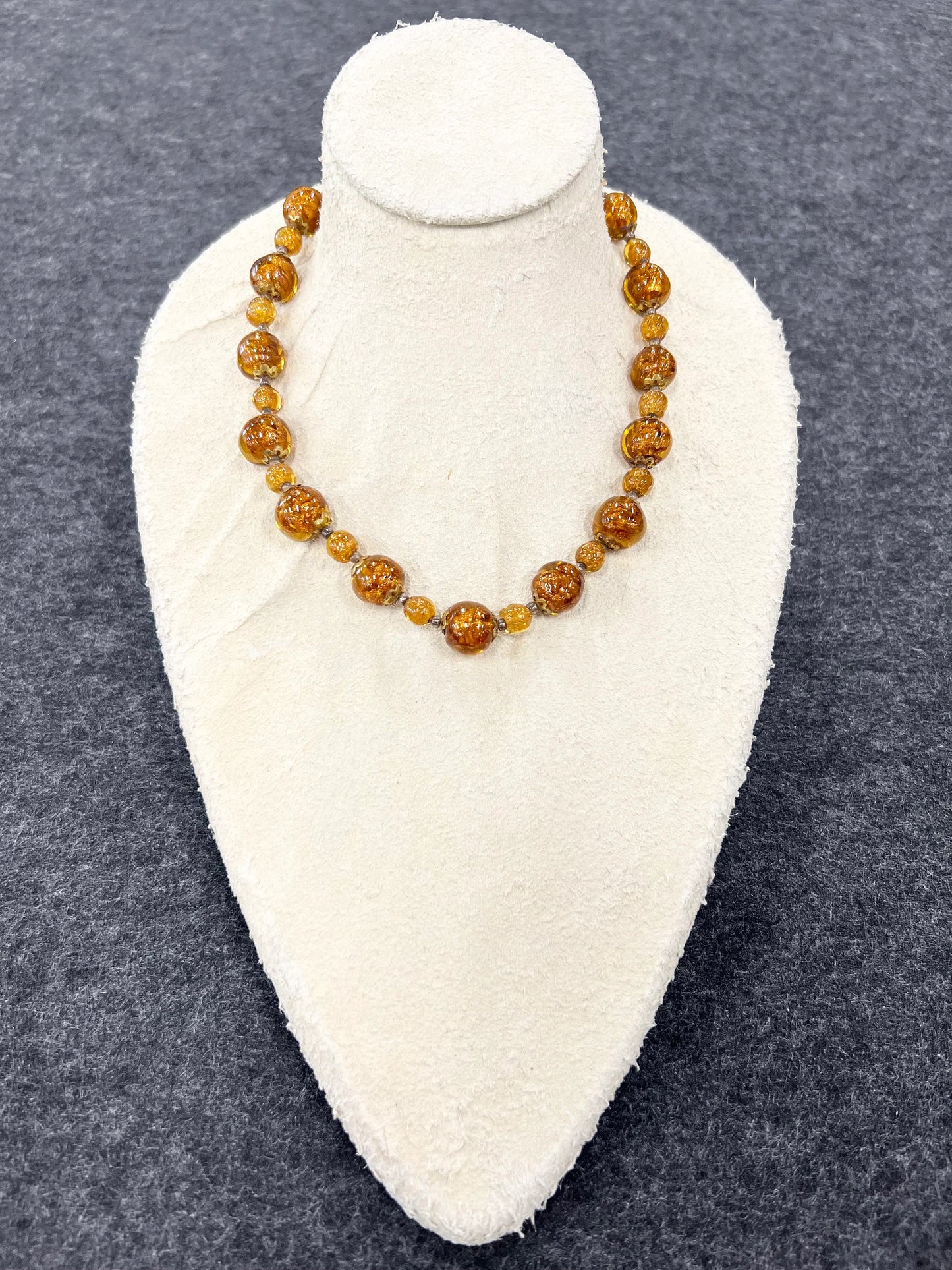 Sparkling Copper Murano Glass Necklace - Adjustable Length Glass Necklace - Choker to Princess - Copper Infused in Honey Colored Glass -MCM