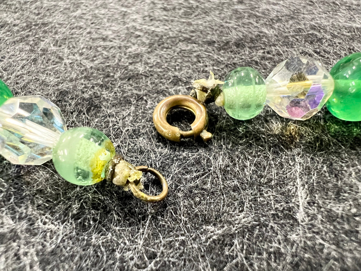 Green Glass Beads and Austrian Crystal Choker Necklace and Matching Earrings - Stunning Italian Green Glass and Chrystal Parure