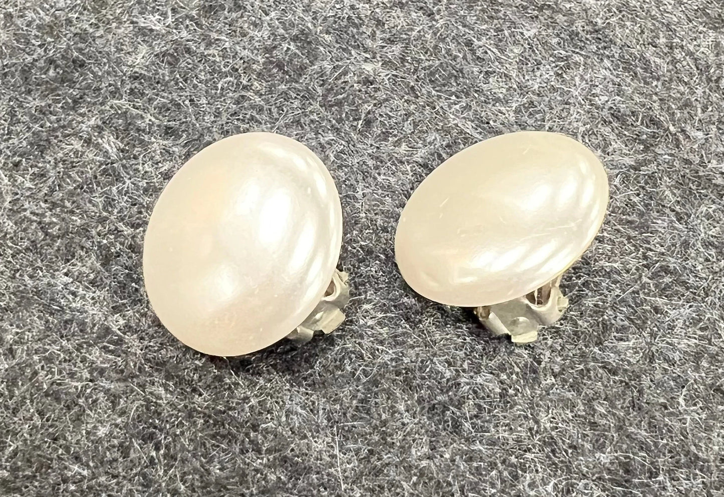 Large Pearl Circle Clip-on Earrings - Large Shiny - Faux Pearl Earrings - Made in Japan - 1950s Earrings